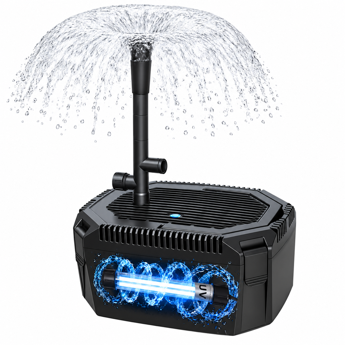 Pond Filter Fountain Kit with Powerful 18W UV Light for Koi Pond Algae Control, 660 GPH 42W High-Performance Pump Build in for 1500 Gallon Pond, 3 Water Patterns Decoration for Your Pond Landscape