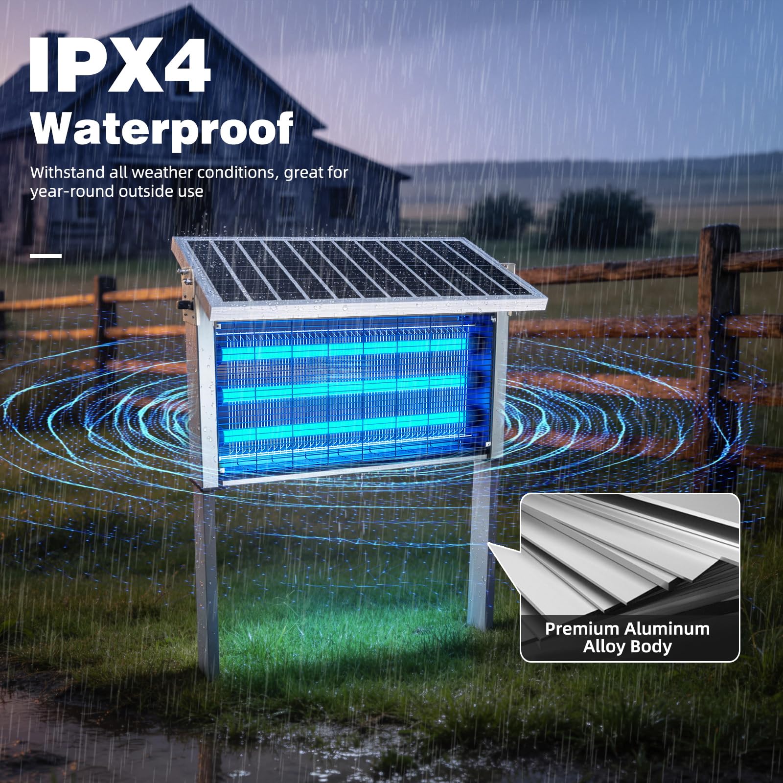 Powerful Large Solar Bug Zapper Outdoor for 12 Acre, Poartable Rechargeable Mosquito Zapper with High Powered, Cordless Solar Fly Zapper for Patio Garden Backyard Farm Pest Control