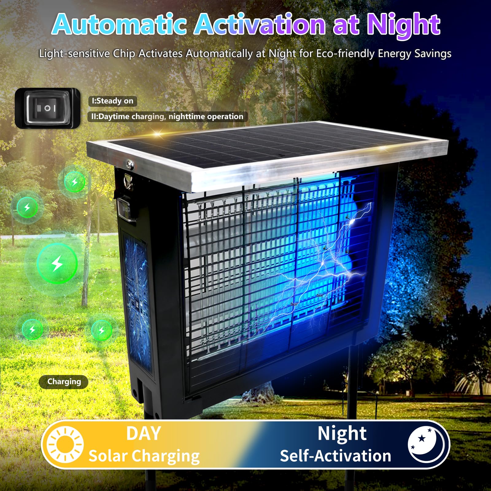 Solar Bug Zapper for Outdoor with 13FT Extension Cord for 2500 sq.ft, Portable Rechargeable Electric Mosquito Zapper with High Powered, Waterproof Solar Zapper for Patio Garden Backyard RV Camping