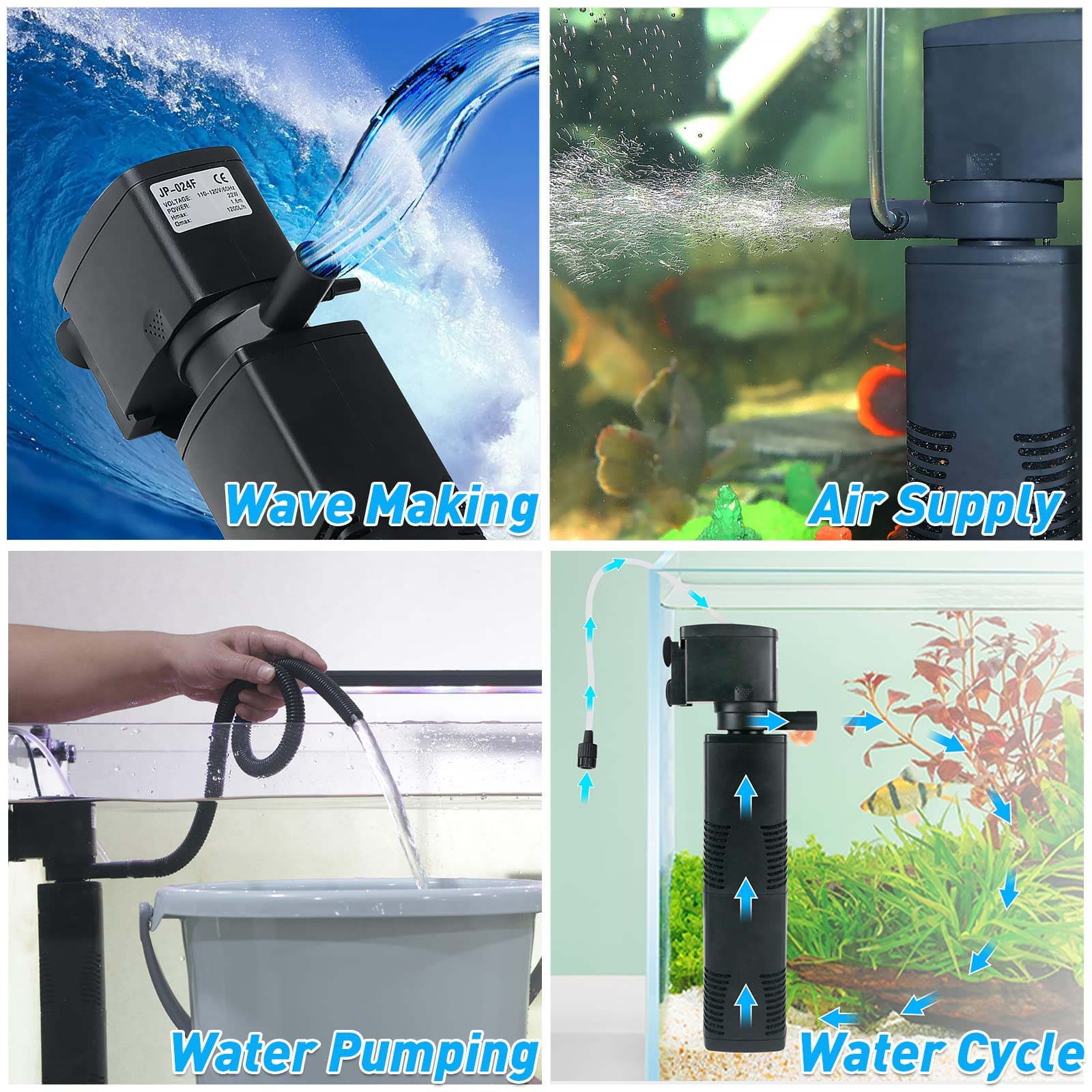 TARARIUM Fish Tank Filter for 15-40 Gallon Tank Crystal Clear Powerful Internal Aquarium Filters Submersible Pump& Filter System Turtle Tank Accessories