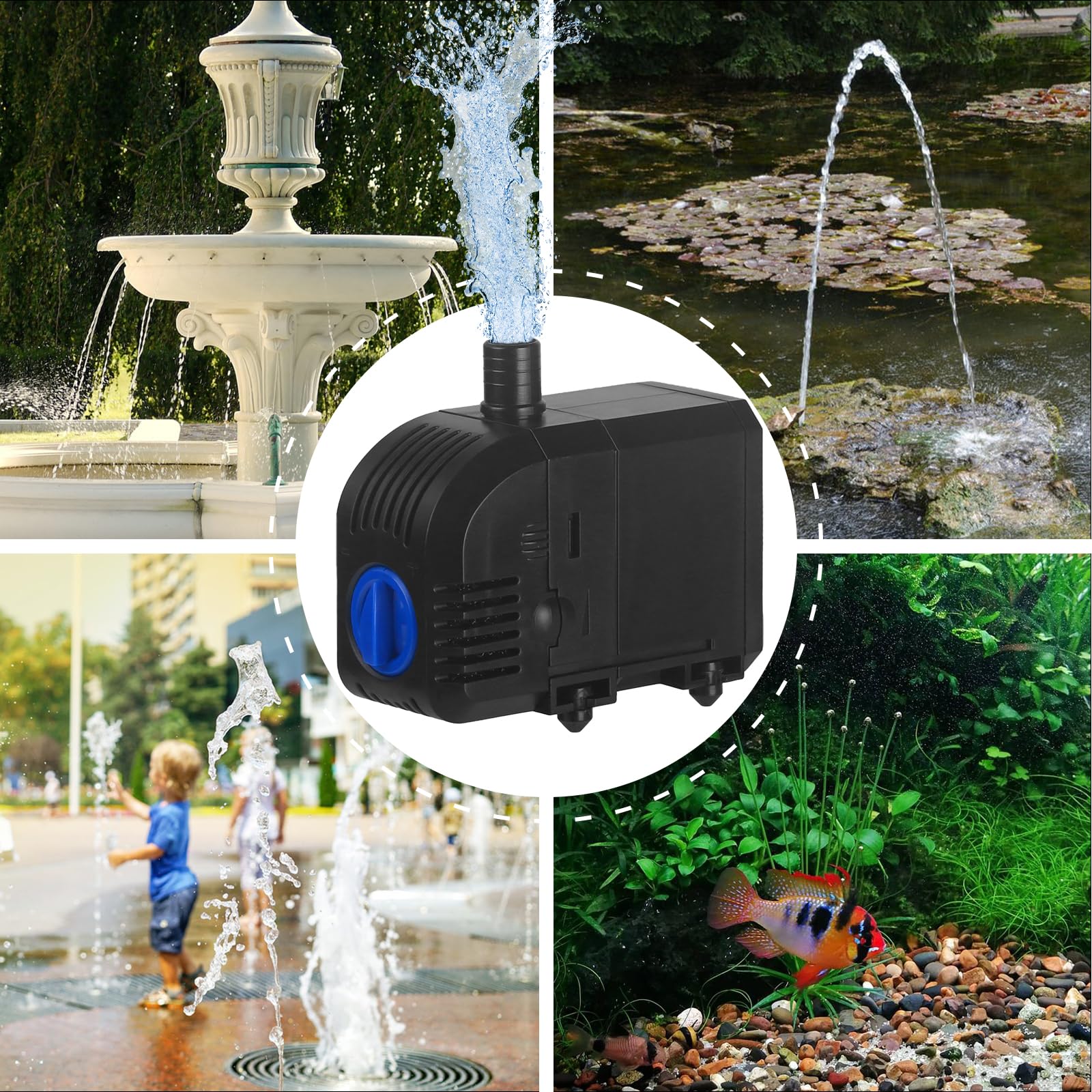 TARARIUM Submersible Pump 160GPH Small Fountain Water Pump 8W for Aquarium Fish Tank, Pond, Fountain, Hydroponics (600LH)