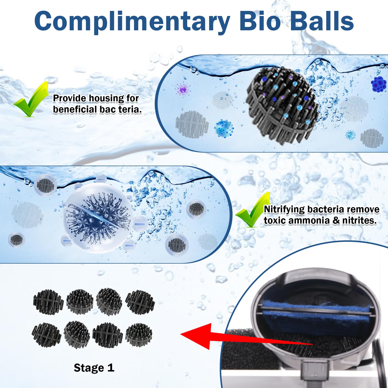 Turtle Tank Filter Aquarium Internal Filter for 3 to 20 Gallon Fish Tank, Bio-filtration Low Water Level Small Power Canister Filter, Frog Shrimp Newt Betta Water Clean, Hang On Back Waterfall Quiet