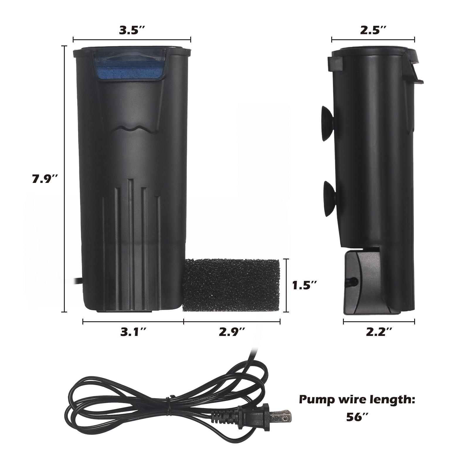 Turtle Tank Filter Aquarium Internal Filter for 3 to 20 Gallon Fish Tank, Bio-filtration Low Water Level Small Power Canister Filter, Frog Shrimp Newt Betta Water Clean, Hang On Back Waterfall Quiet