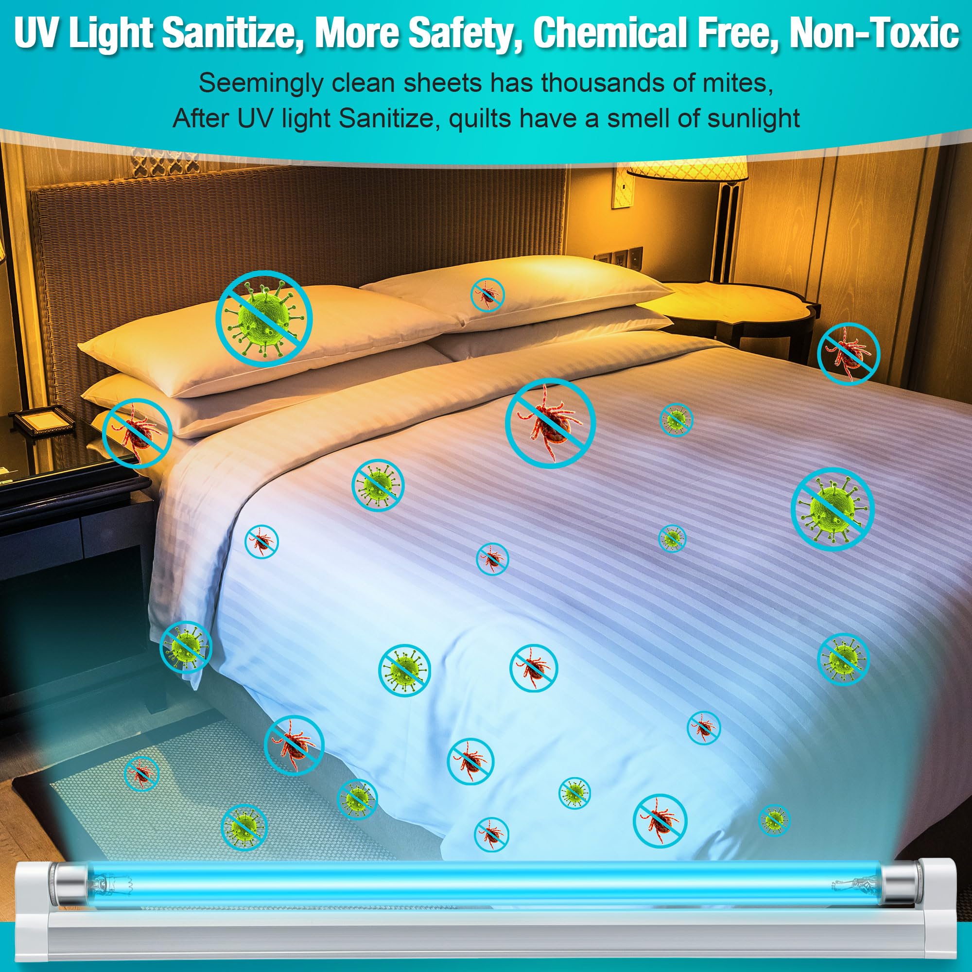 UVC Germicidal Lamp 110V 6W UV-C Bulb Light with 5ft Cord and Plug Cover up to 100 sq. ft. Room (Ozone-free)