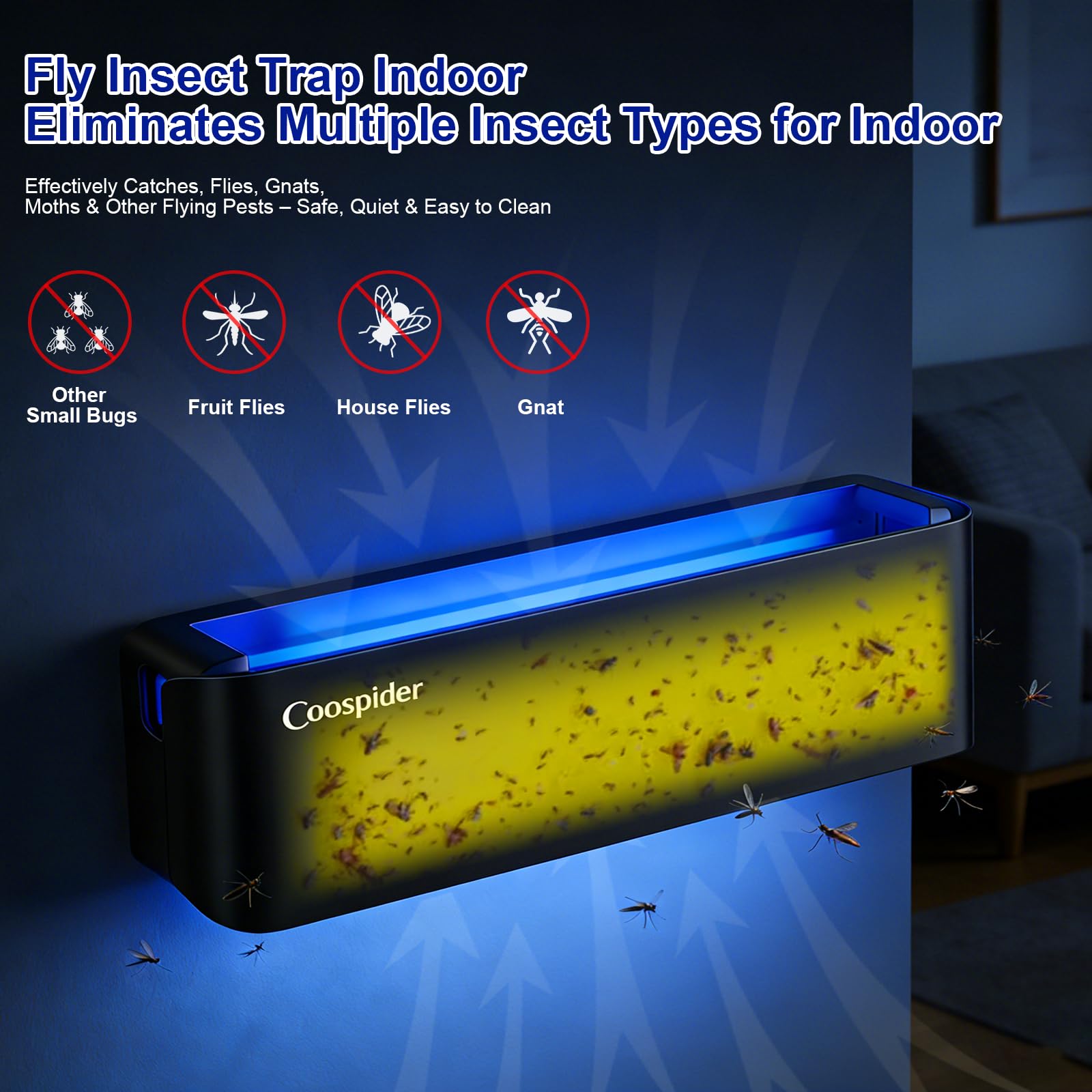 UV Fly Light Trap Indoor for Home Gnat Traps for House, Wall Sconce Fly Light Bug Catcher for Kitchen House & Restaurant Fruit Flies Garage & Warehouse