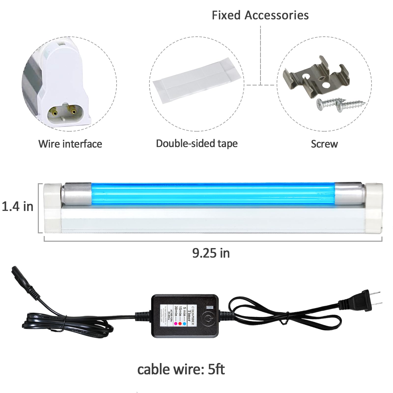 UV germicidal Light 110V 6W UVC Household Timer Control, 15/30/60 Mins Timer, for Closet, Kitchen, Bathroom, loft, Basement (Ozone-free CTUV-6)