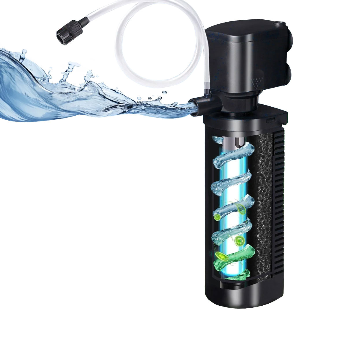 (With UV sterilization) Aquarium Filter for 20-75 Gal Fish Turtle Tank UV w/ Scientific 3,6,12,24H Timer 200GPH Canister Internal Filter Submersible Power Pump, Killing Green Water Clean Machine Saltwater Freshwater