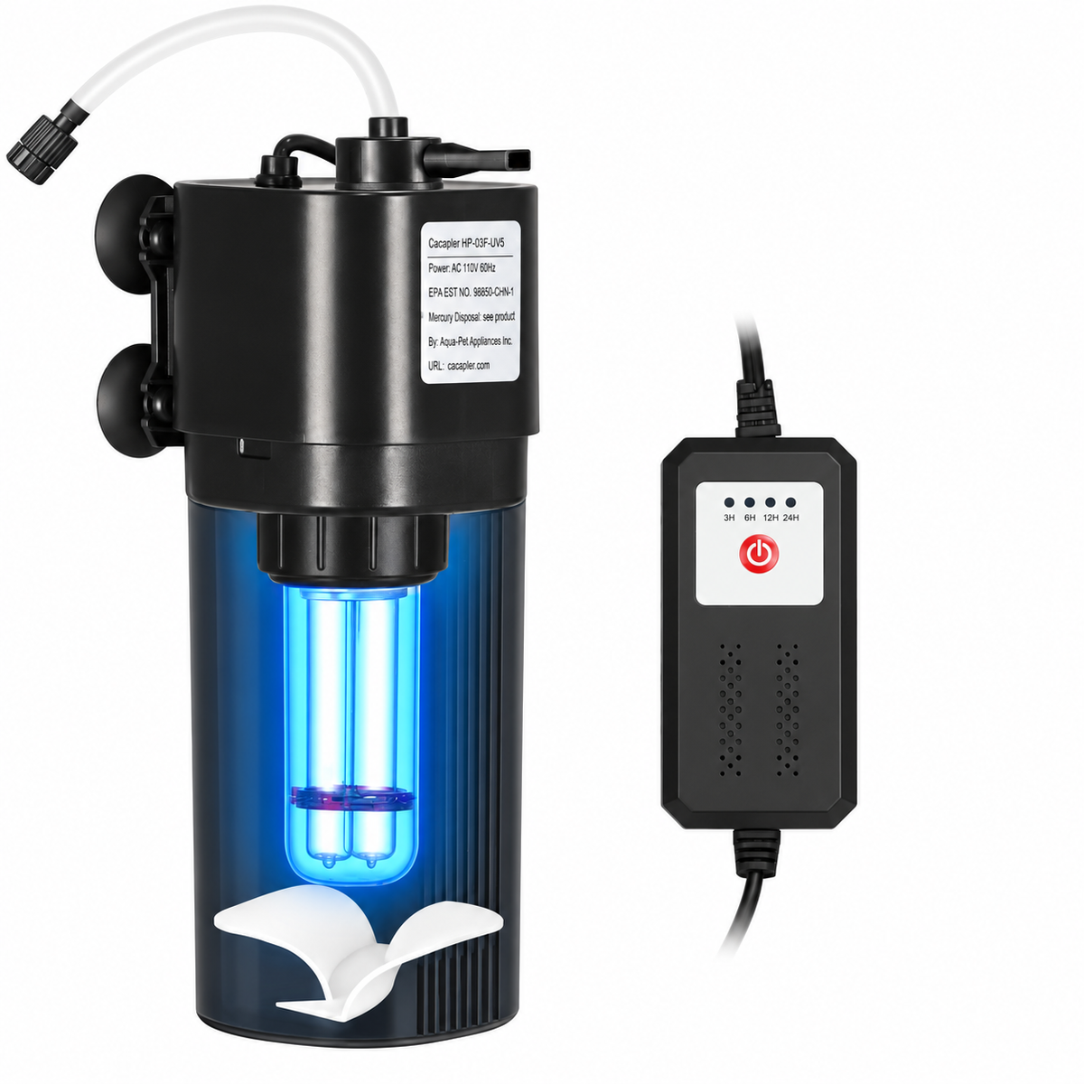 (With UV sterilization) Aquarium UV Filter for 10-40 gal, 132 GPH Swirl Turbo Design Submersible Internal Turtle Fish Tank Filter wTimer, Quiet Power Pump Air Supply Green Clean Machine Saltwater Freshwater Green Killing