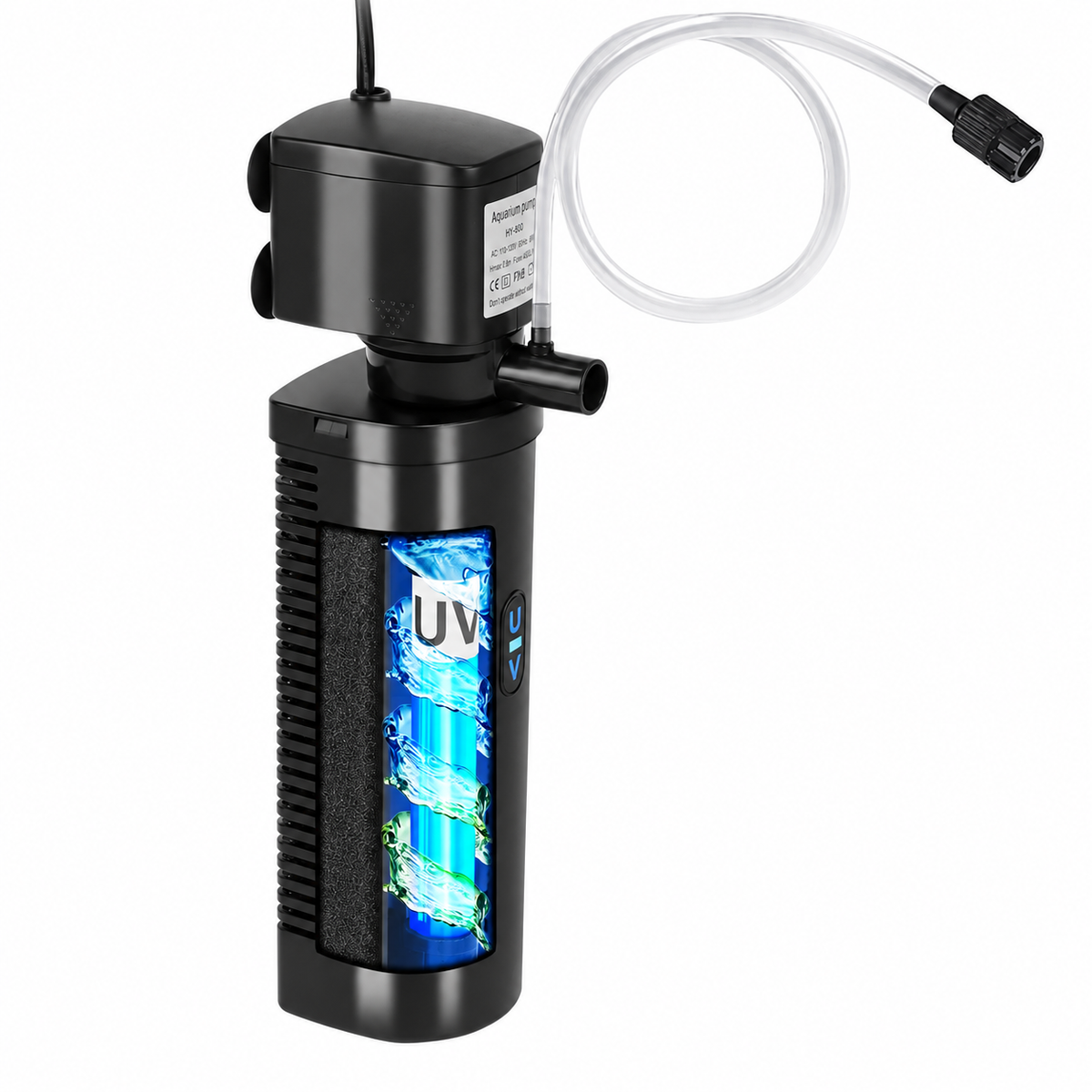 (With UV sterilization) TARARIUM H6F Aquarium Filter UV for 20-75 Gallon, 200GPH Fish Tank Filter w 5W UV Light Green Clean Machine Submersible Powerful Pump Internal Filter for Turtle Tank Saltwater Freshwater Crystal Clear