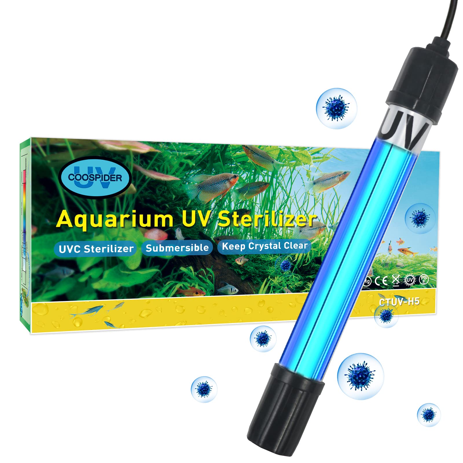 Aquarium Light 5W for 20-75 Gallon Submersible Clean Green Lamp CTUV-H6F/CTUV-H5P/CTUV-H4F/AQ028 Replacement Light Bulb