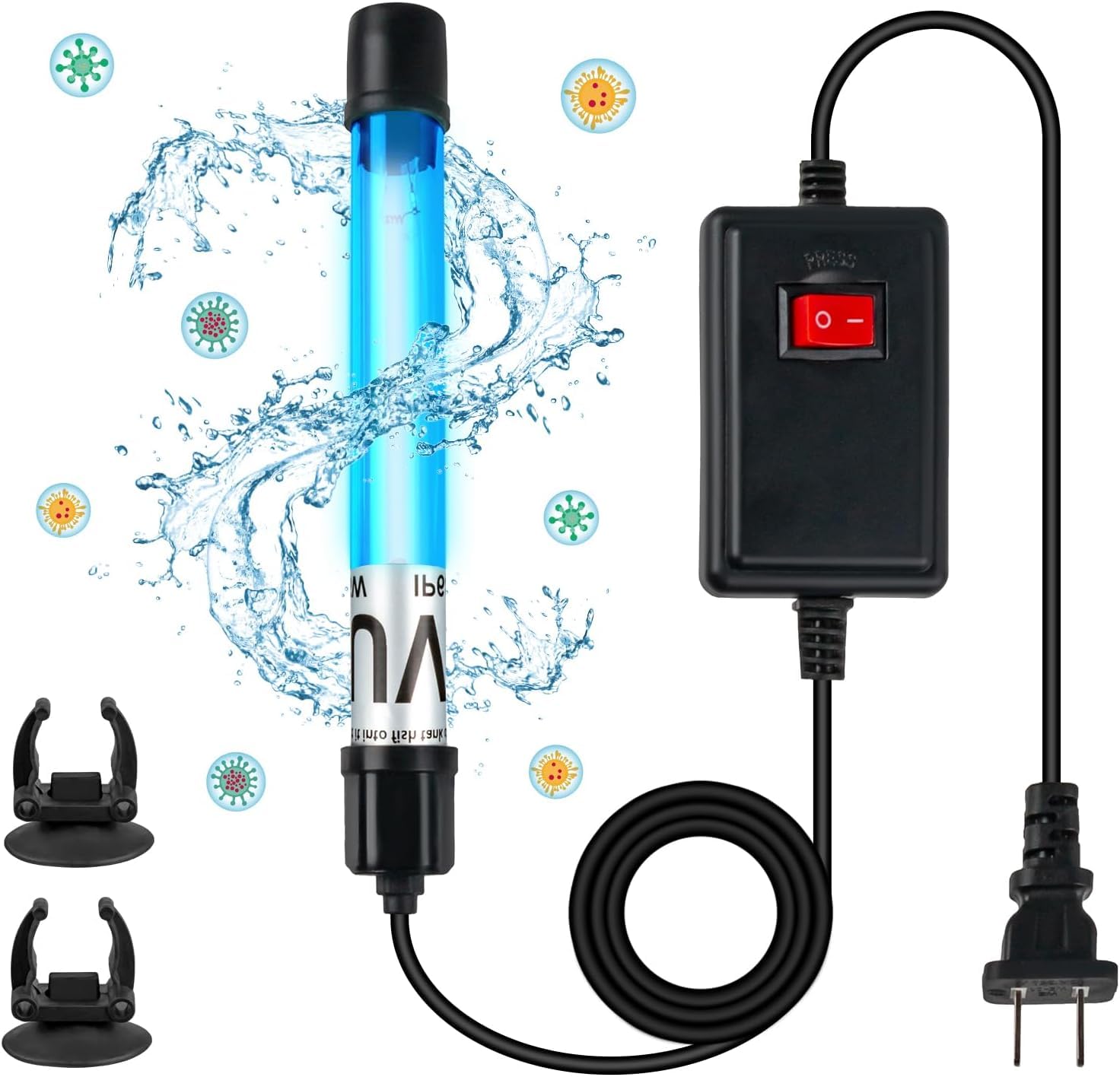 13W Aquarium UV Sterilizer for 70-200 Gallon Fish Tank, Koi Pond Light Aquarium Algae Clean Light Green Killing Machine Algae Remover