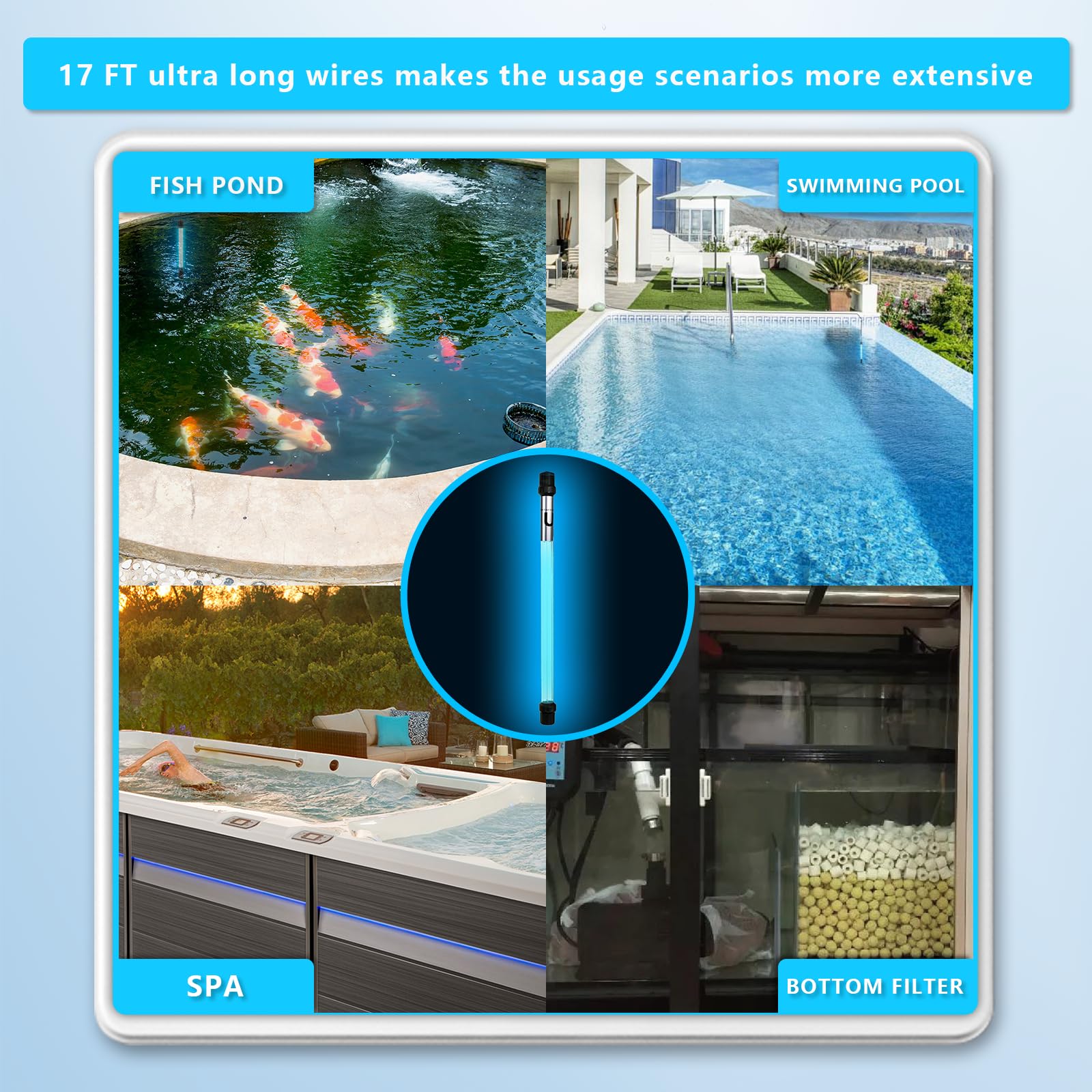 55W Aquarium UV Light for 500-5000 Gallon, UV Pond Light for Koi Pond, Swimming Pool, Spa, Large Fish Tank, Cold Plunge UV Light for Pond Algae Control