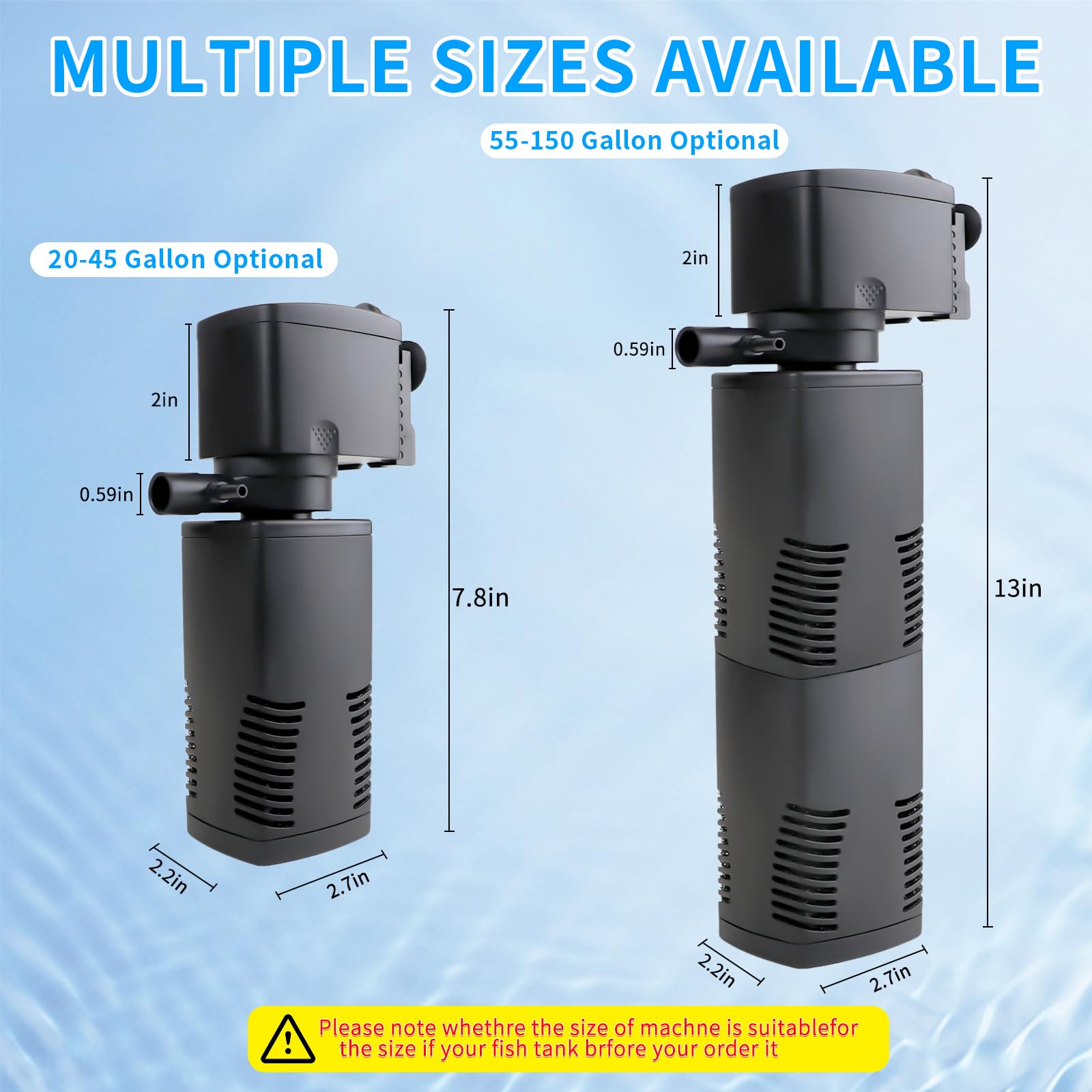024F Aquarium Filter for 55-150 Gallons Tank, Internal Fish Tank Filter, Powerful Pump Submersible for Large Fish Tanks, Turtle Tanks, Kois Aeration Deodorization Wave Making Decontamination Filter System - Coospider