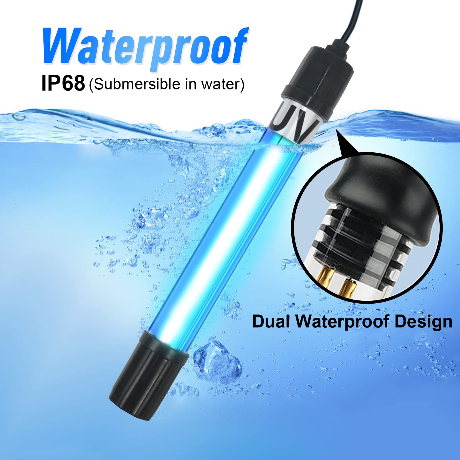 13W Aquarium UV Sterilizer for 70-200 Gallon Fish Tank, Koi Pond Light Aquarium Algae Clean Light Green Killing Machine Algae Remover - Coospider