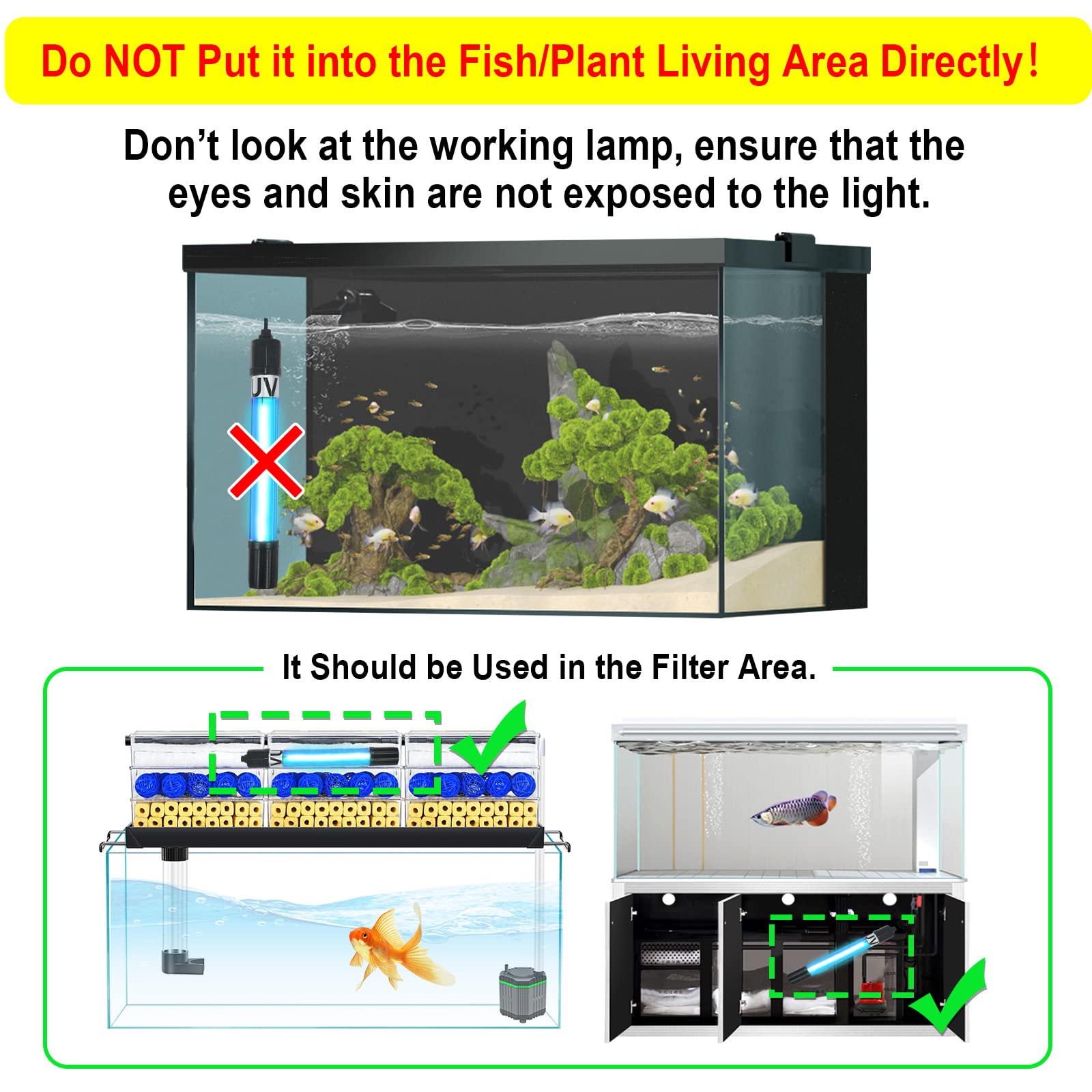 Aquarium Light 5W for 20-75 Gallon Submersible Clean Green Lamp CTUV-H6F/CTUV-H5P/CTUV-H4F/AQ028 Replacement Light Bulb - Coospider