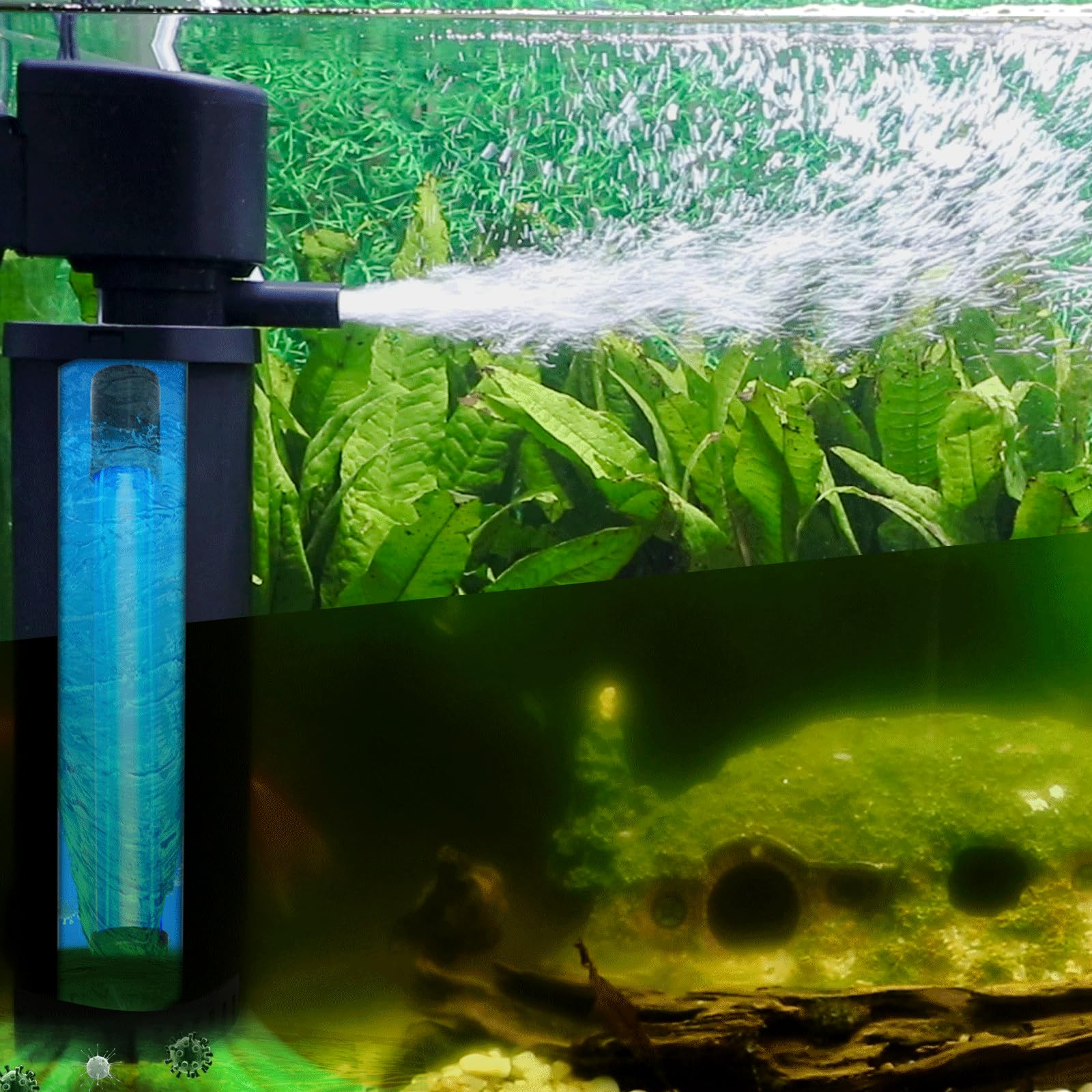 1680F 400GPH Aquarium Filter, Aquarium UV Filter for 55-150 Gallon, Fish Tank Filter Powerful Internal Pump, Turtle Filter for Cold Plunge Saltwater Cloudywater Clear and Alage Killing Green Clean Machine - Coospider