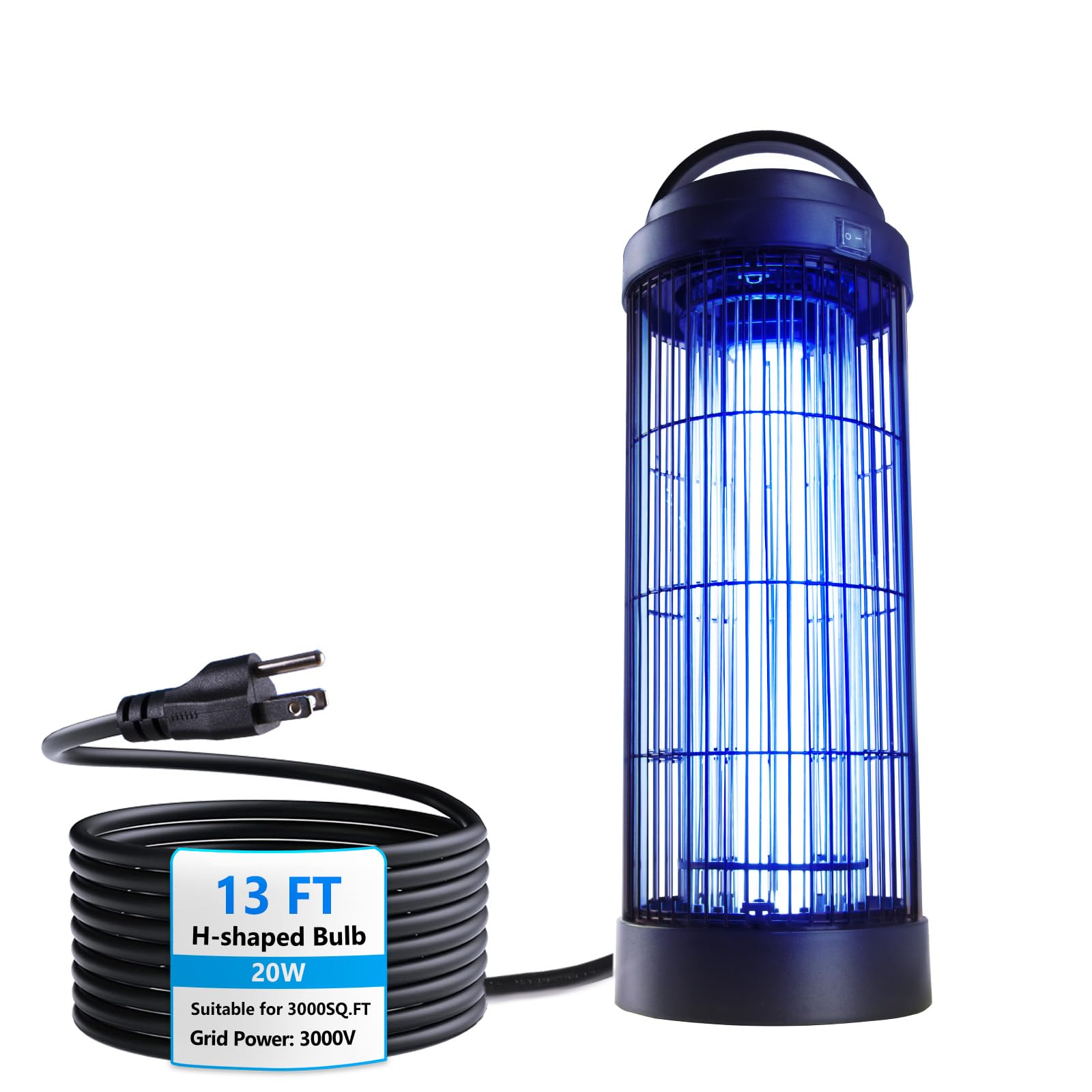 Small Bug Zapper Indoor for 3000 Sq.Ft. with 13FT Power Cord, 3000V Instant Killing Grid Removable Hanging High Power Outdoor Mosquito Killer, Fly Trap Lamps for Front Porch Backyard Outdoor