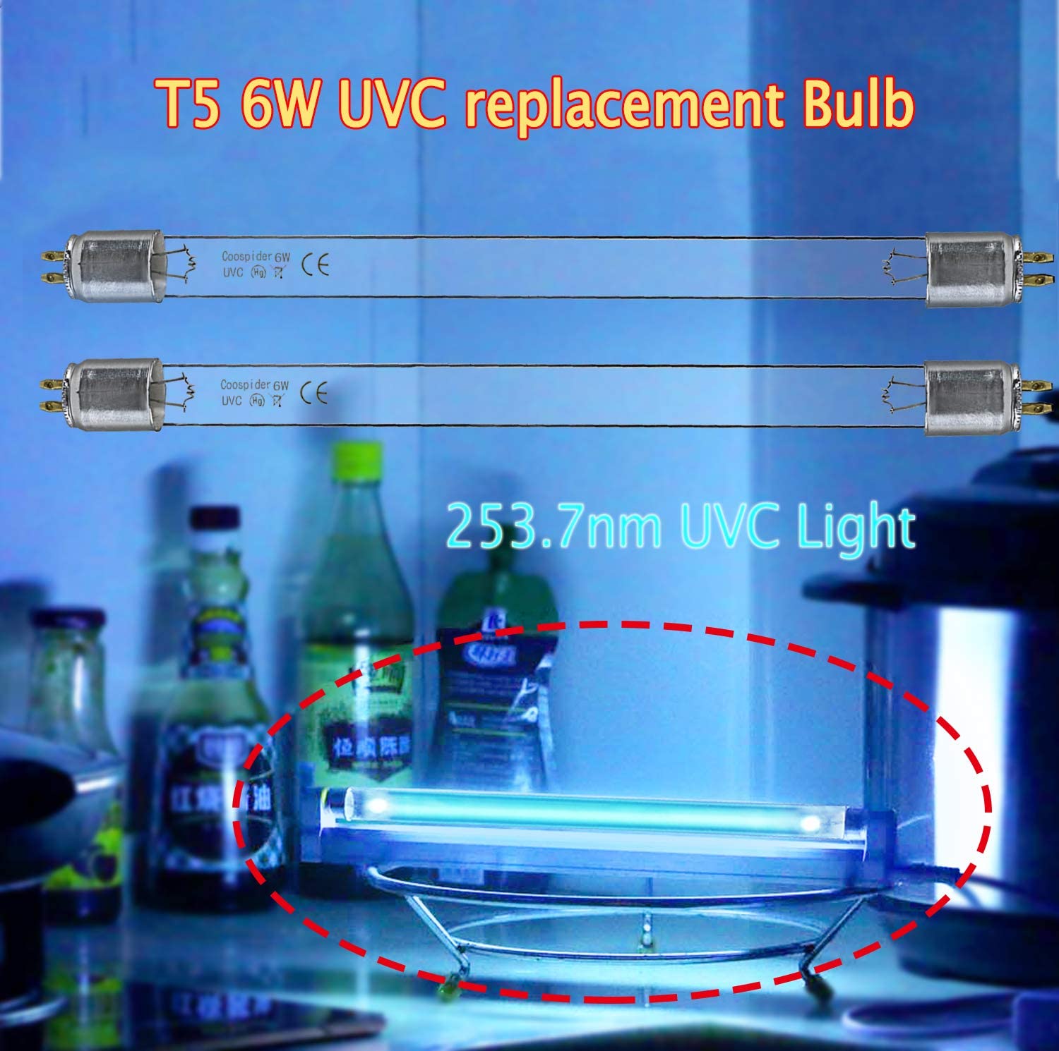 4-Pack*T5 6W UV Bulb Replacement Light Straight Tube (253.7nm Ozone-free) Coospider