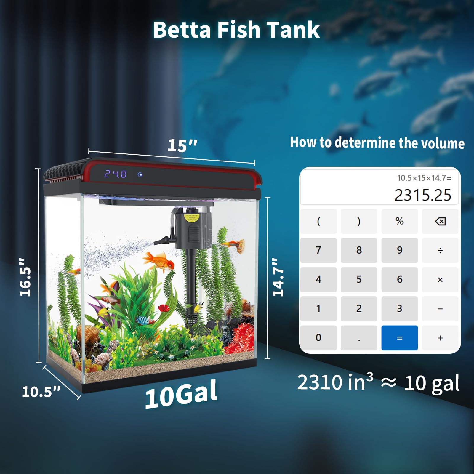 10 Gallon Fish Tank, Betta Fish Tank Small Aquarium Starter Kits Self Cleaning with 3 Types of LED Lights and Filter Water Pump, Ultra Quiet Decoration Kids Room Gift with Glass Fish Tank