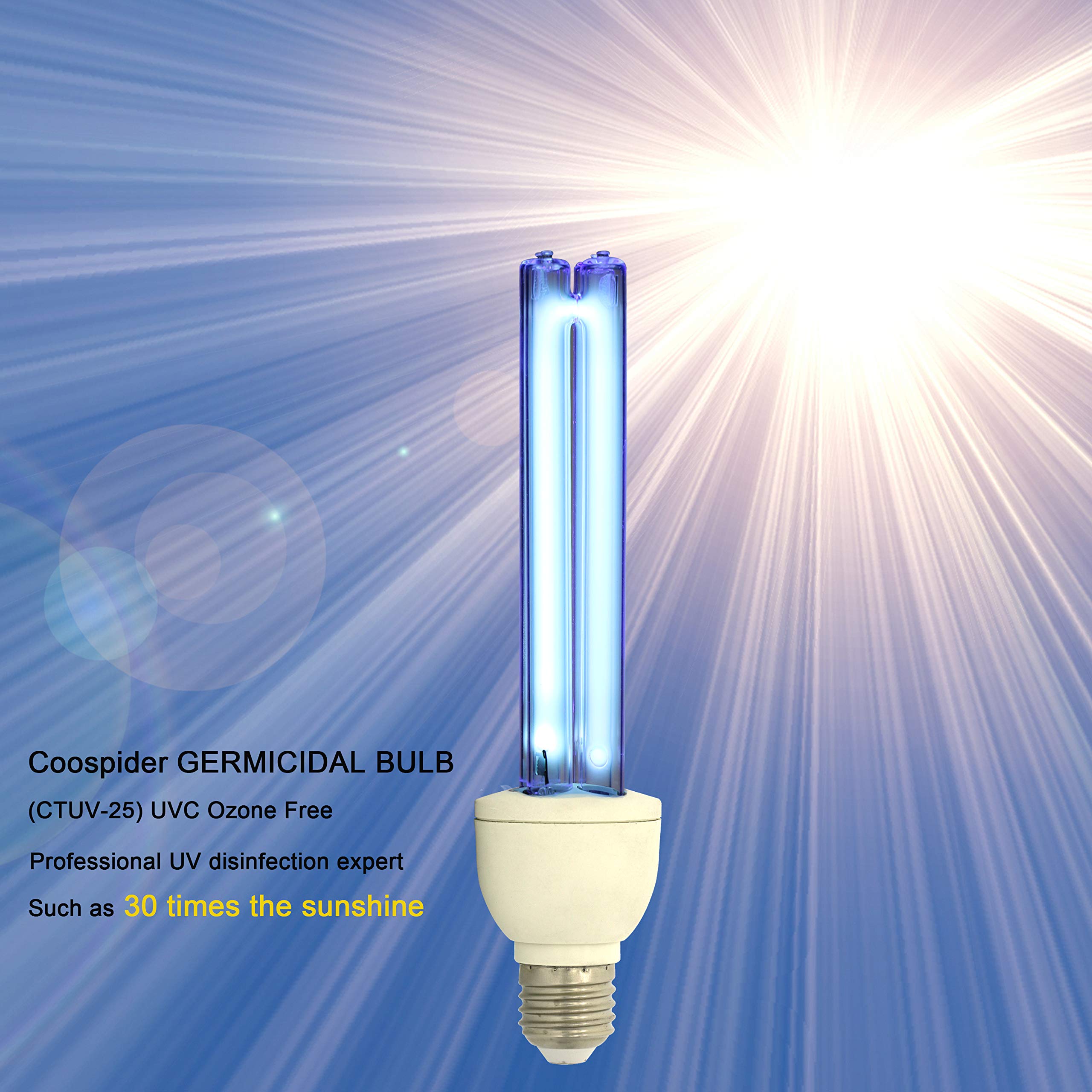 2-PACK Quartz UVC 110V 25W E27/E26 Germicidal CFL Bulb , for Kill Musty / Mold, Covers up to 400sq.ft (Ozone-free CTUV-25)