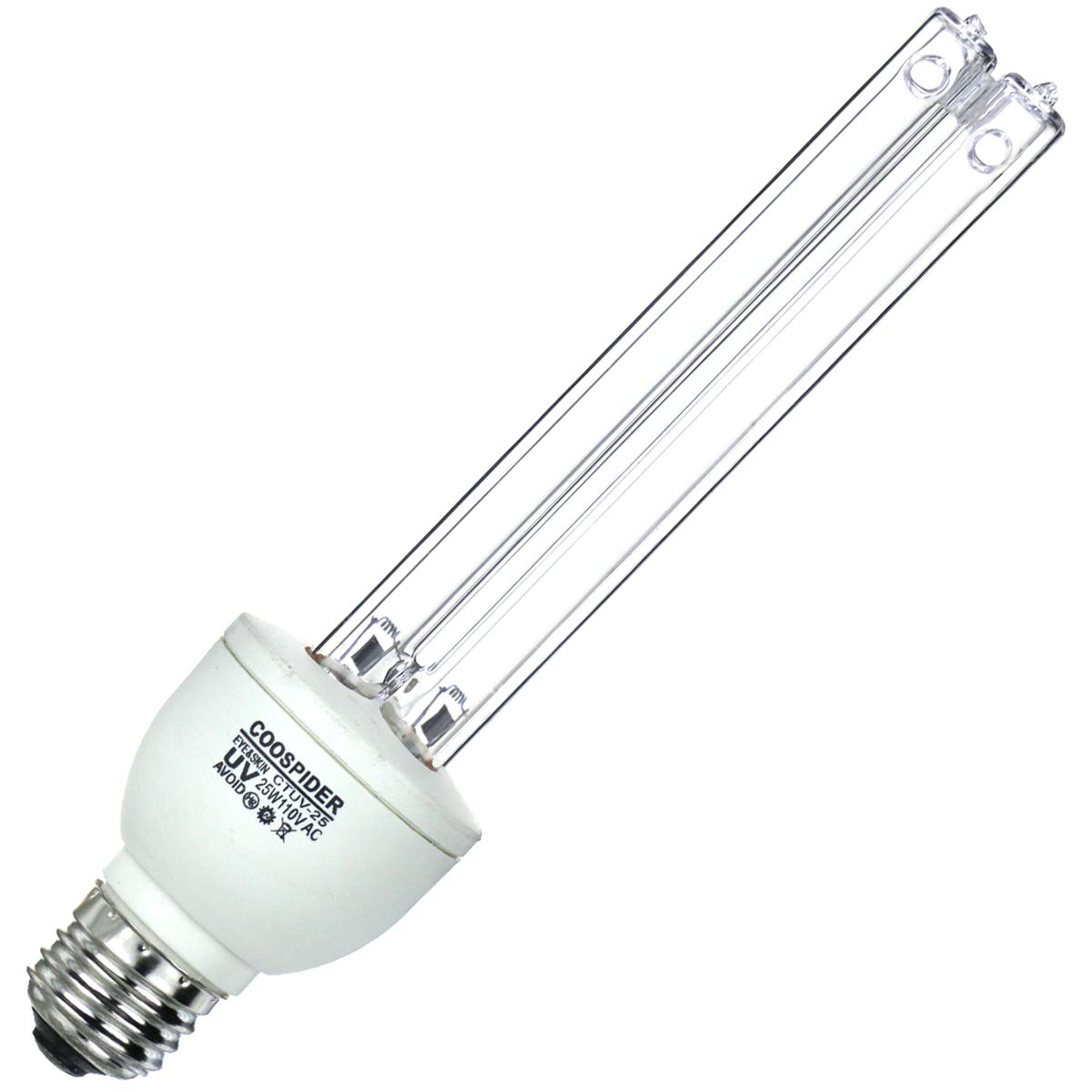 2-PACK Quartz UVC 110V 25W E27/E26 Germicidal CFL Bulb , for Kill Musty / Mold, Covers up to 400sq.ft (Ozone-free CTUV-25)