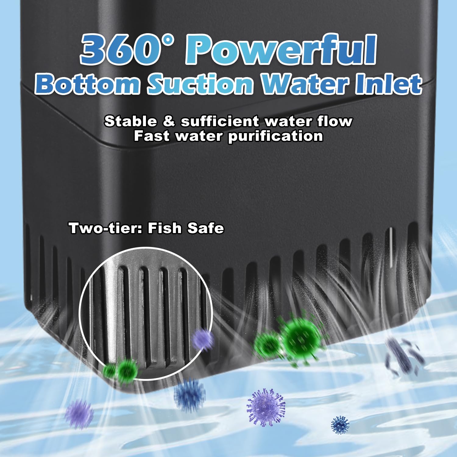220GPH 10W Turtle Tank Filter Aquarium Filter Power Adjustable 10-40 Gal. Small Internal Filter 3-Stage Waterfall Bio-Filtration Quiet Low Water Level for Freshwater Saltwater Fish Tank Easy to Clean