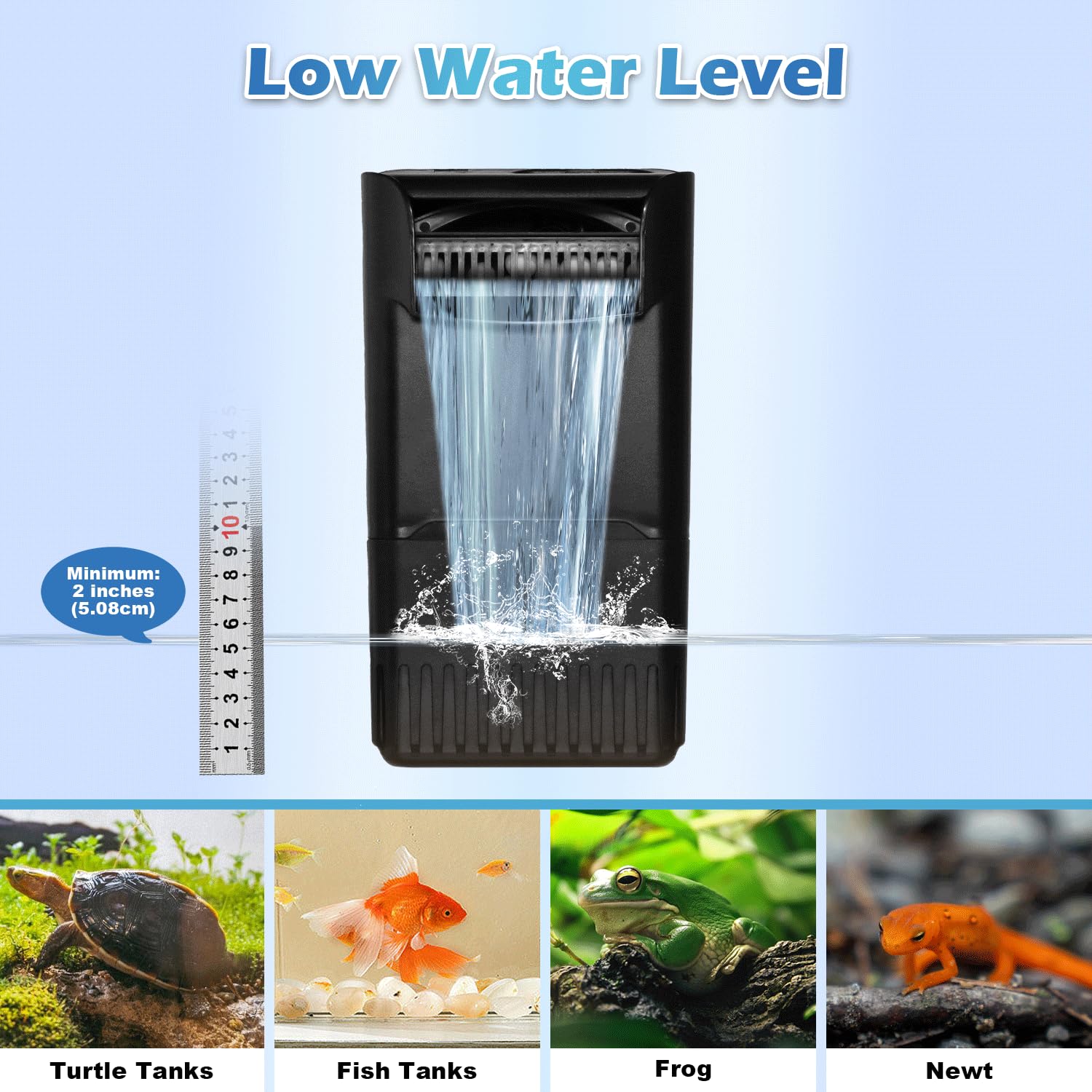220GPH Turtle Filter for 10-30 Gal Tank, Small Turtle Filters 3-stage Filtration for Freshwater Saltwater Cloudywater, Ultra-quiet and Flow Adjustable for Fish Turtles Shrimps Amphibians Frogs