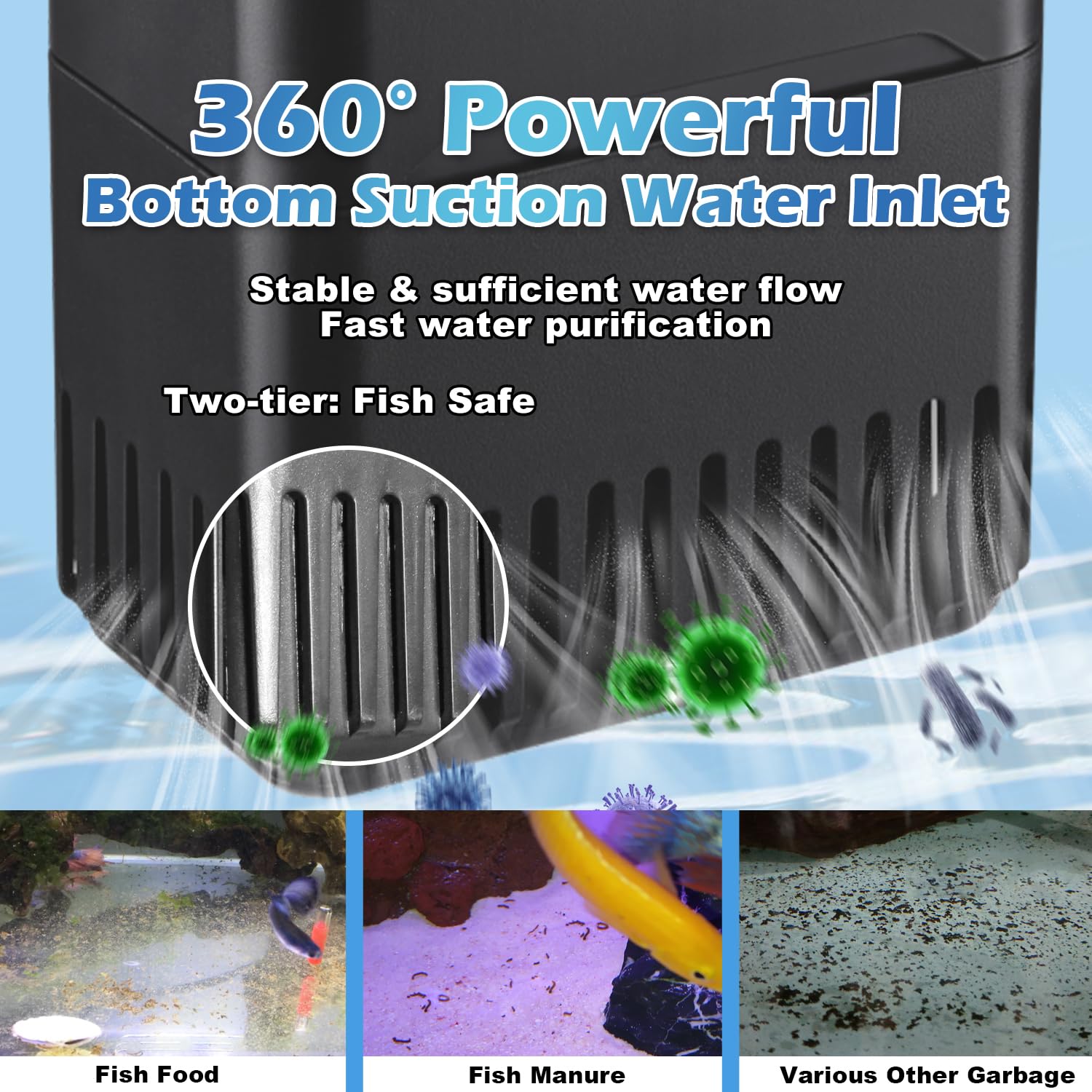 220GPH Turtle Filter for 10-30 Gal Tank, Small Turtle Filters 3-stage Filtration for Freshwater Saltwater Cloudywater, Ultra-quiet and Flow Adjustable for Fish Turtles Shrimps Amphibians Frogs