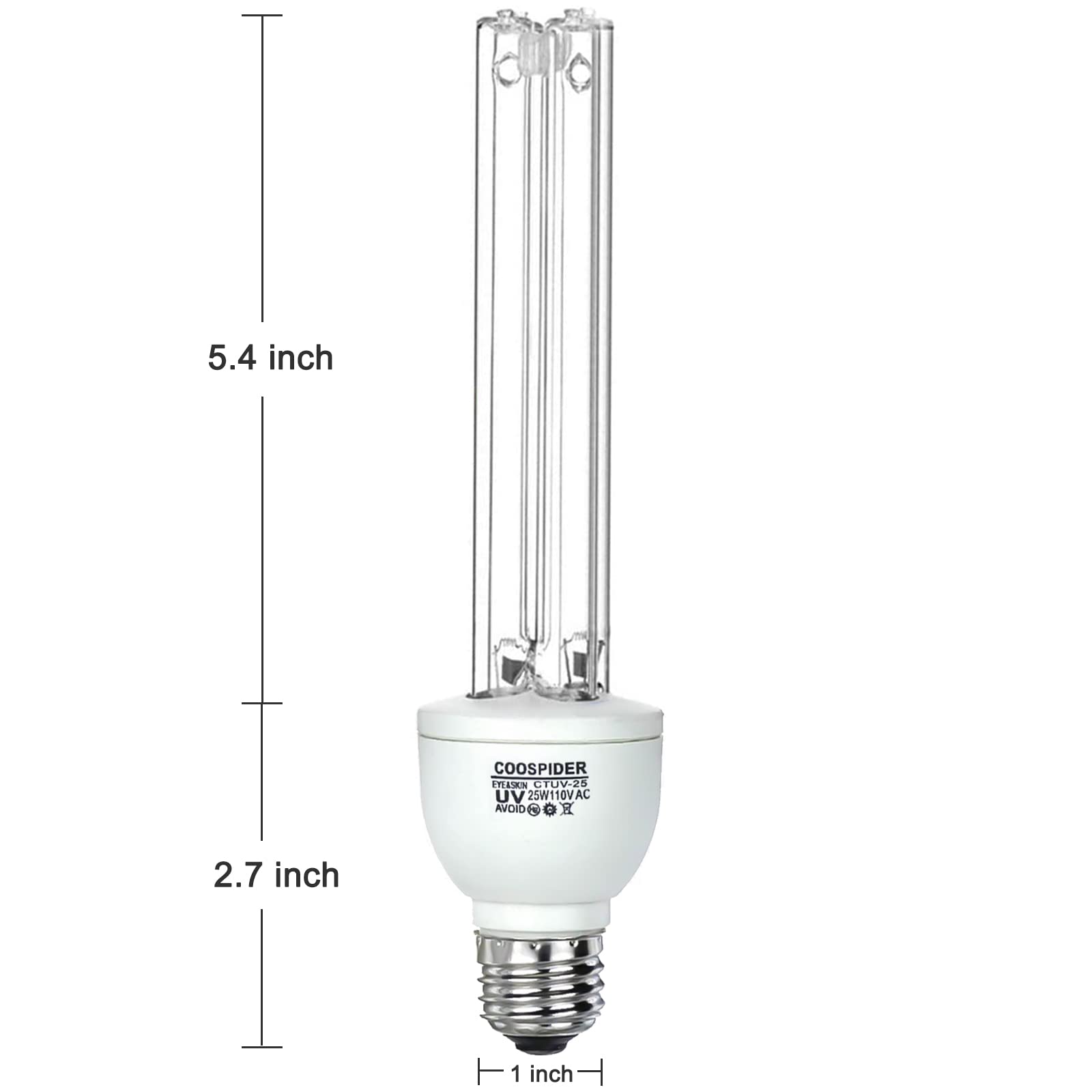 25 Watts UVC Light Bulb Ozone Free, UV Light for Bedroom / Bathroom / Closet / Kitchen, 253.7nm Wavelength Covers up to 400sq.ft, E26 110V CTUV-25