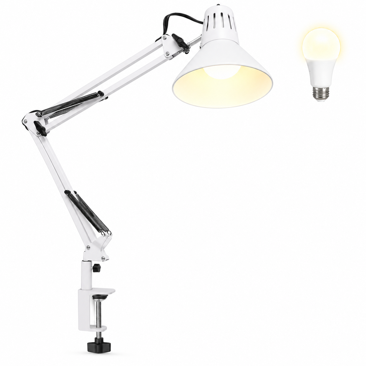 2 Pack Desk Lamp With Clamp for Home Office, Eye-Caring Clip on Light with Adjustable Extra Tall Metal Swing Arm, High Intensity Clamp Lamp wLED Bulb, Architect Task Table Lamps for Study, Workbench-W5000k