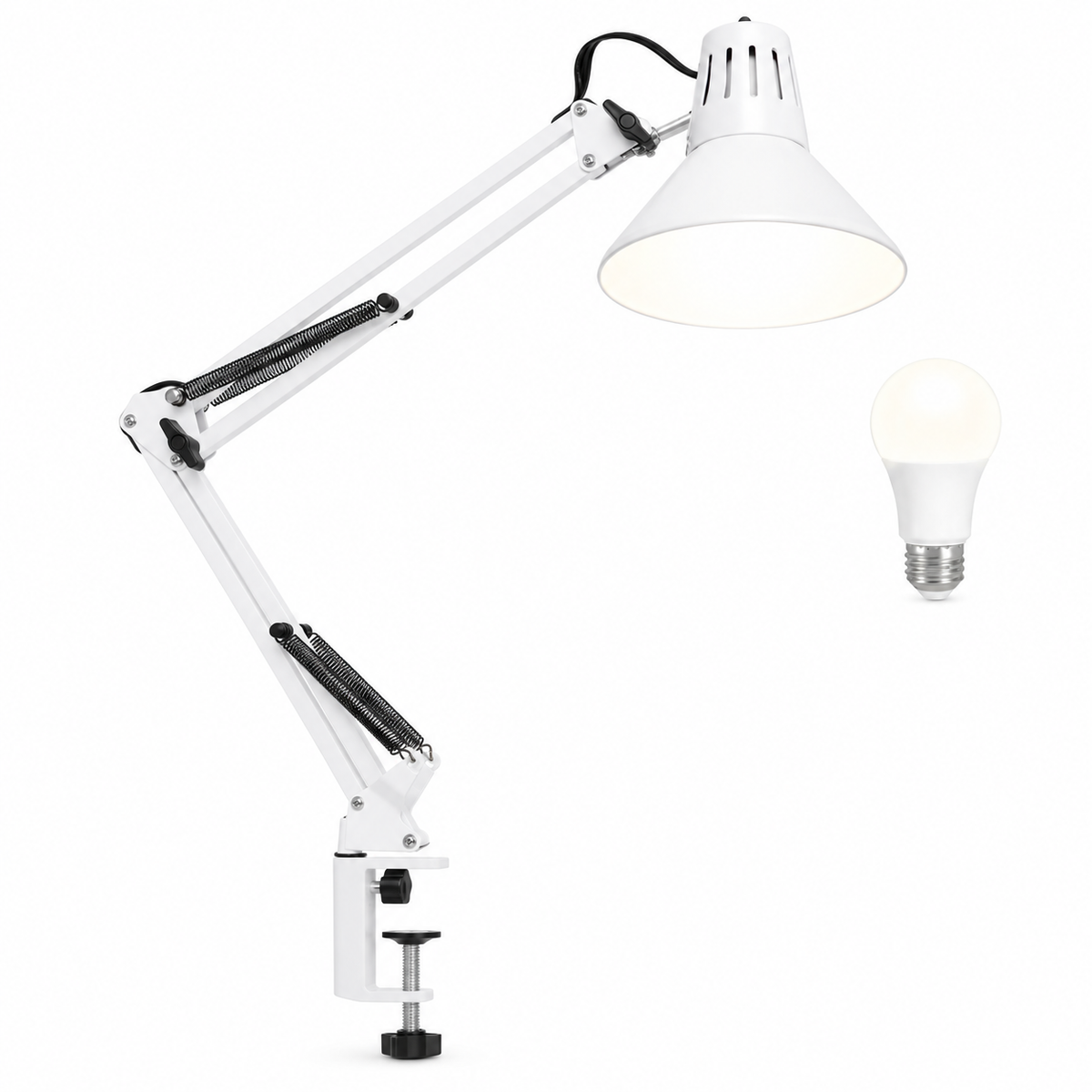 2 Pack LED Desk Lamp With Clamp for Office Home, Eye-Caring Desk Light with 360°Adjustable Extra Tall Metal Swing Arm, High Intensity Clamp wA19 E26 Bulb for Working Reading, 3000k Table Lamps Warm Light