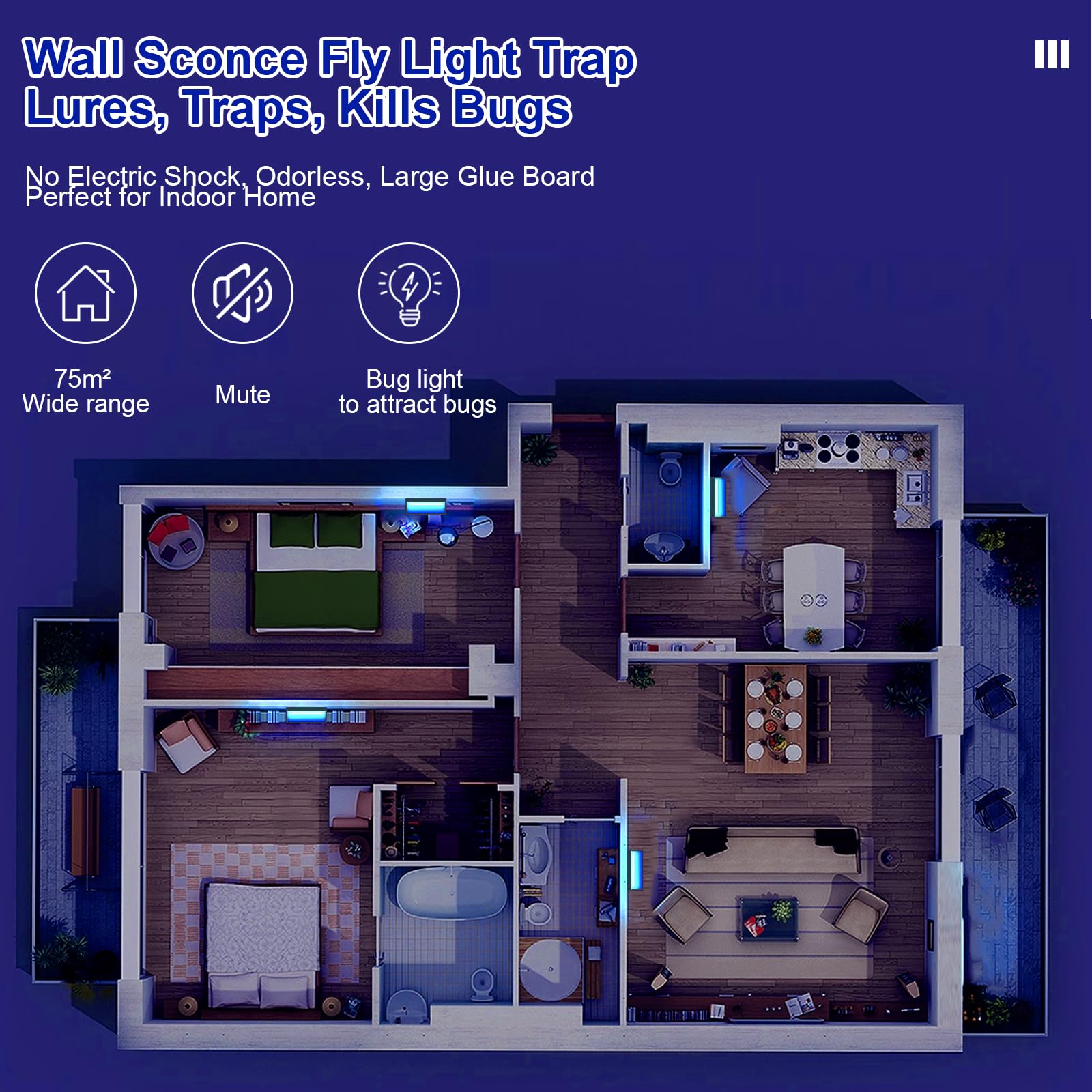 2 Pack UV Fly Light Trap Indoor for Home Gnat Traps for House, Wall Sconce Fly Light Bug Catcher for Kitchen House & Restaurant Fruit Flies Garage & Warehouse with 10 Sticky Glue Boards 6.5 ft Cord