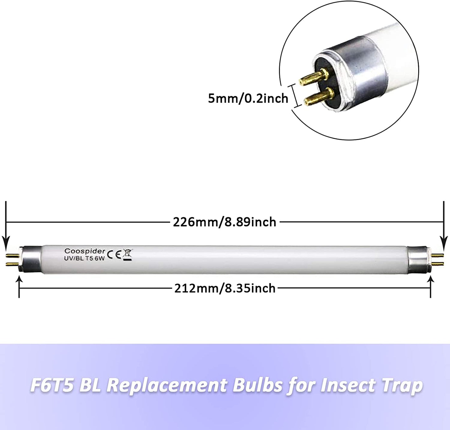 COOSPIDER 4 Pack 32050 6 Watt Replacement Bulb for DT2000XL and DT2000XLP, F6T5/BL 9 Inch Fluorescent Tube G5 Base Replacement Bulb for Dyna Trap 1 Acre Mosquito & Flying Insect Trap