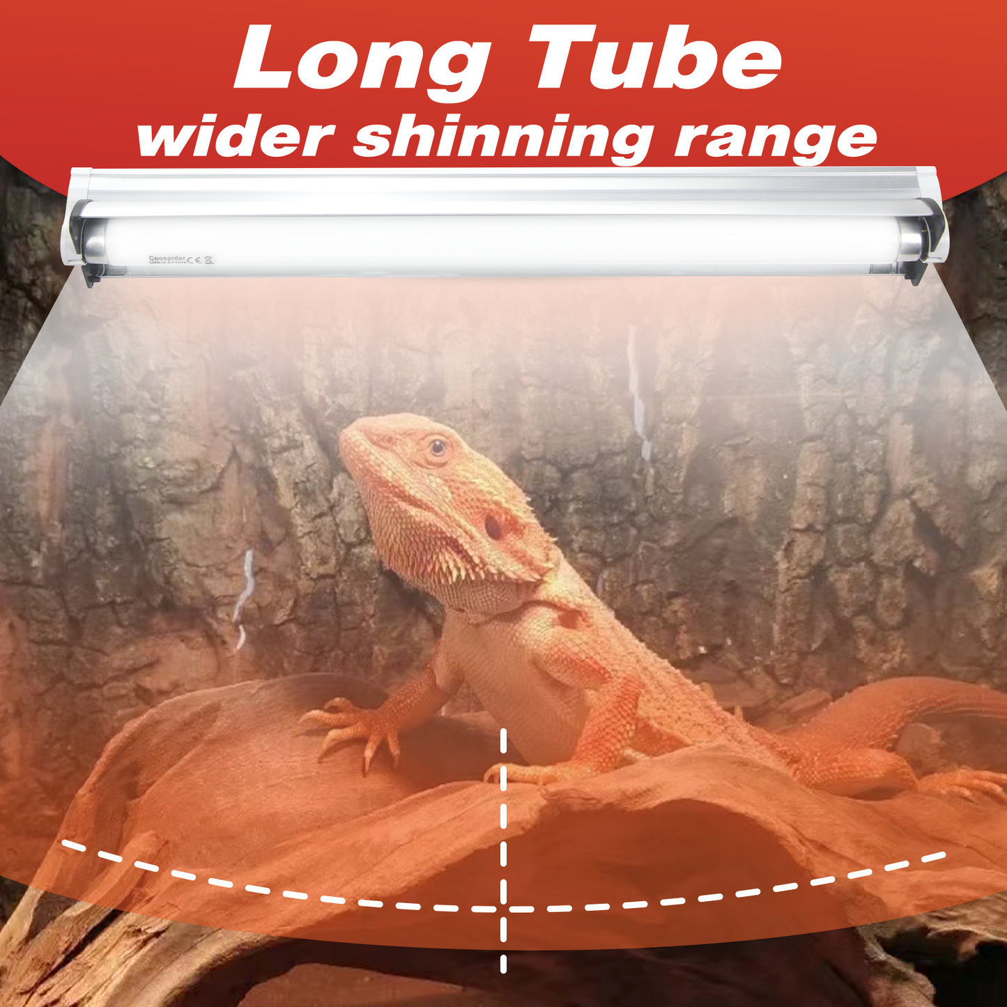 COOSPIDER T8 Strip UVB Reptile Lighting Fixture with 18-Inch 15 Watt UVB 10.0 Fluorescent Bulb Combo Kit 10-Percent UVB Desert Pet Habitat Light for Reptiles Amphibian