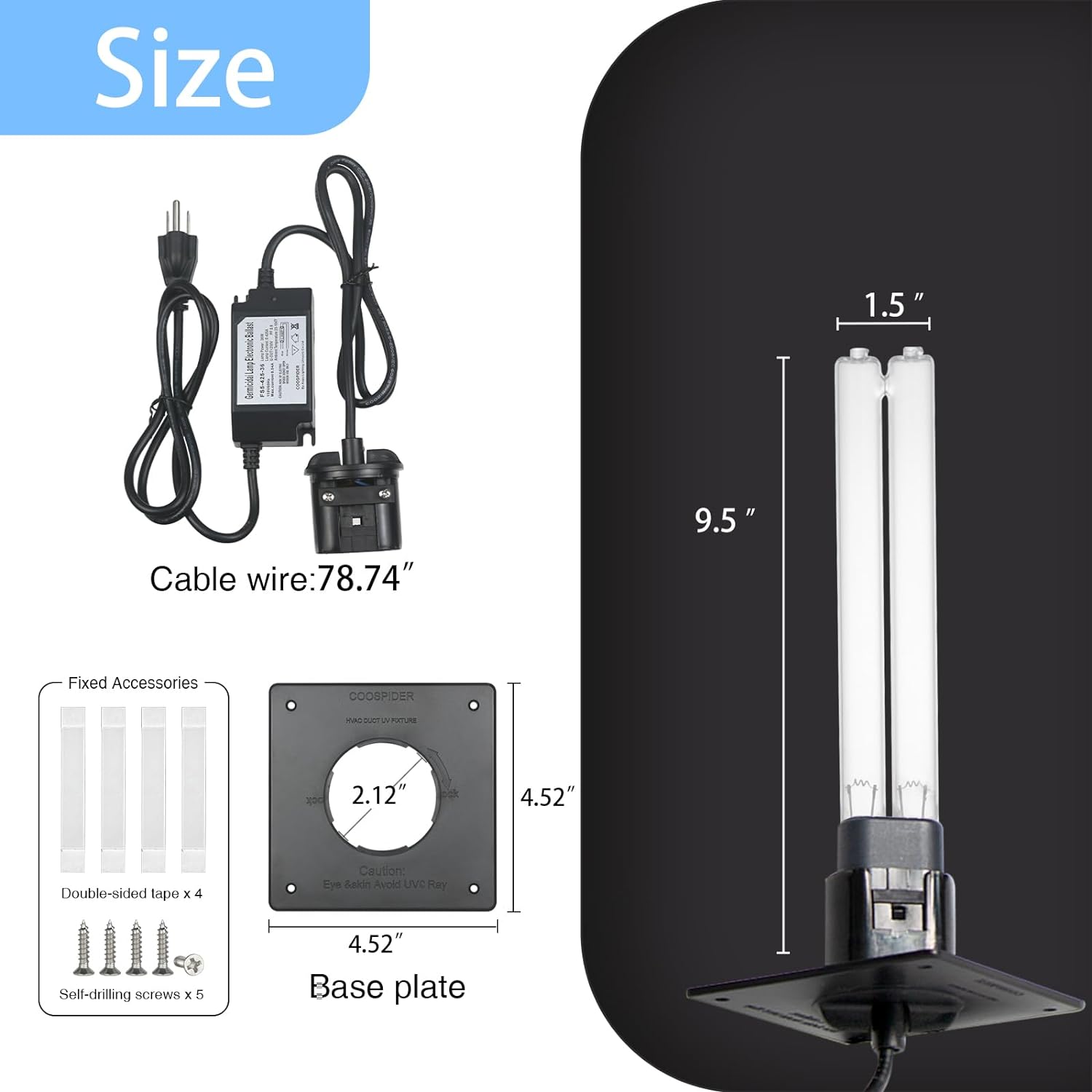 COOSPIDER 32W HVAC UV Light with Removable Base Coospider