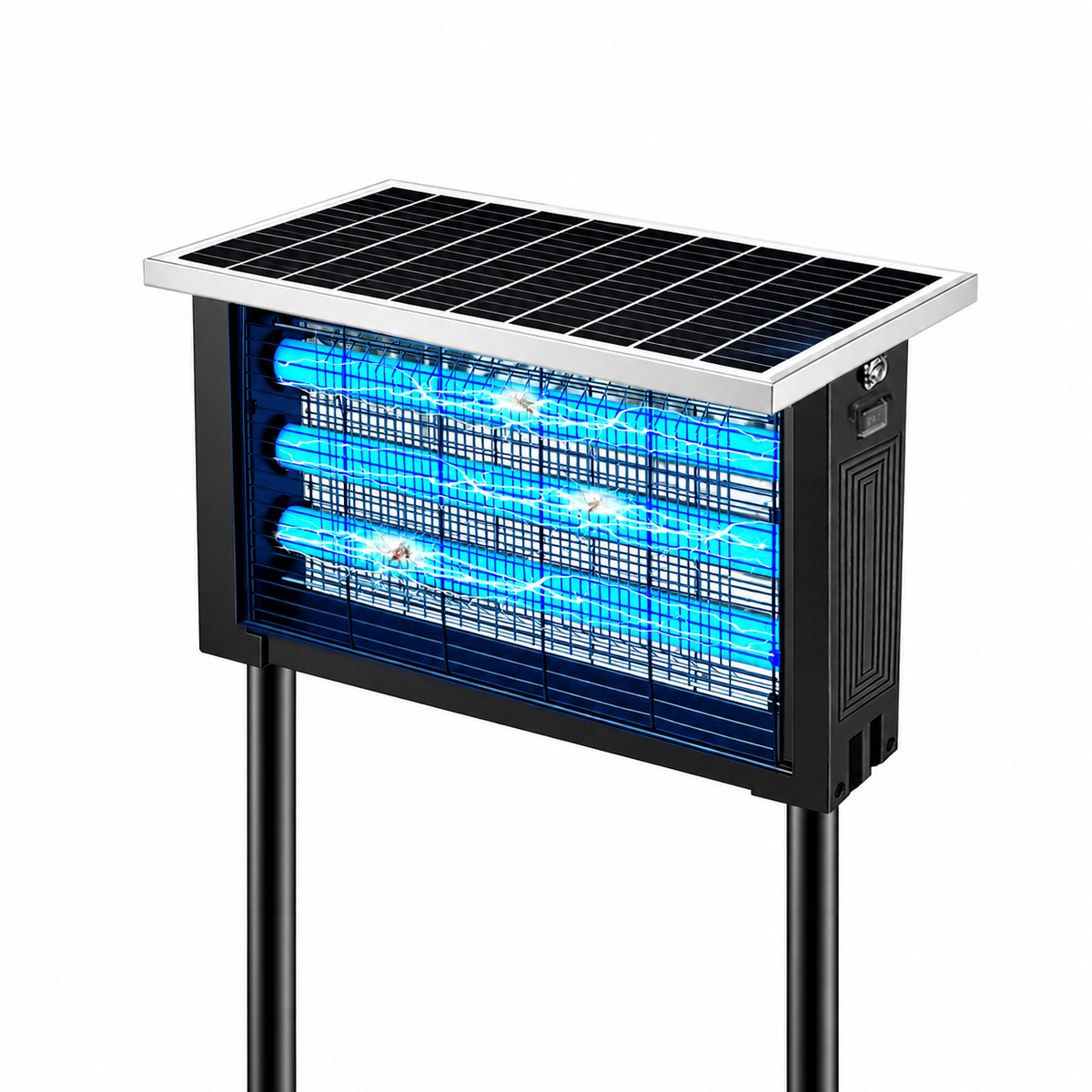 6W Powerful Solar Bug Zapper Outdoor with 3 LED Tube, Mosquito Zapper Waterproof Poartable Rechargeable Fly Zapper 3500V, Cordless Solar Fly Trap for Patio Garden Backyard Patio RV Camping for 3000 sq.ft