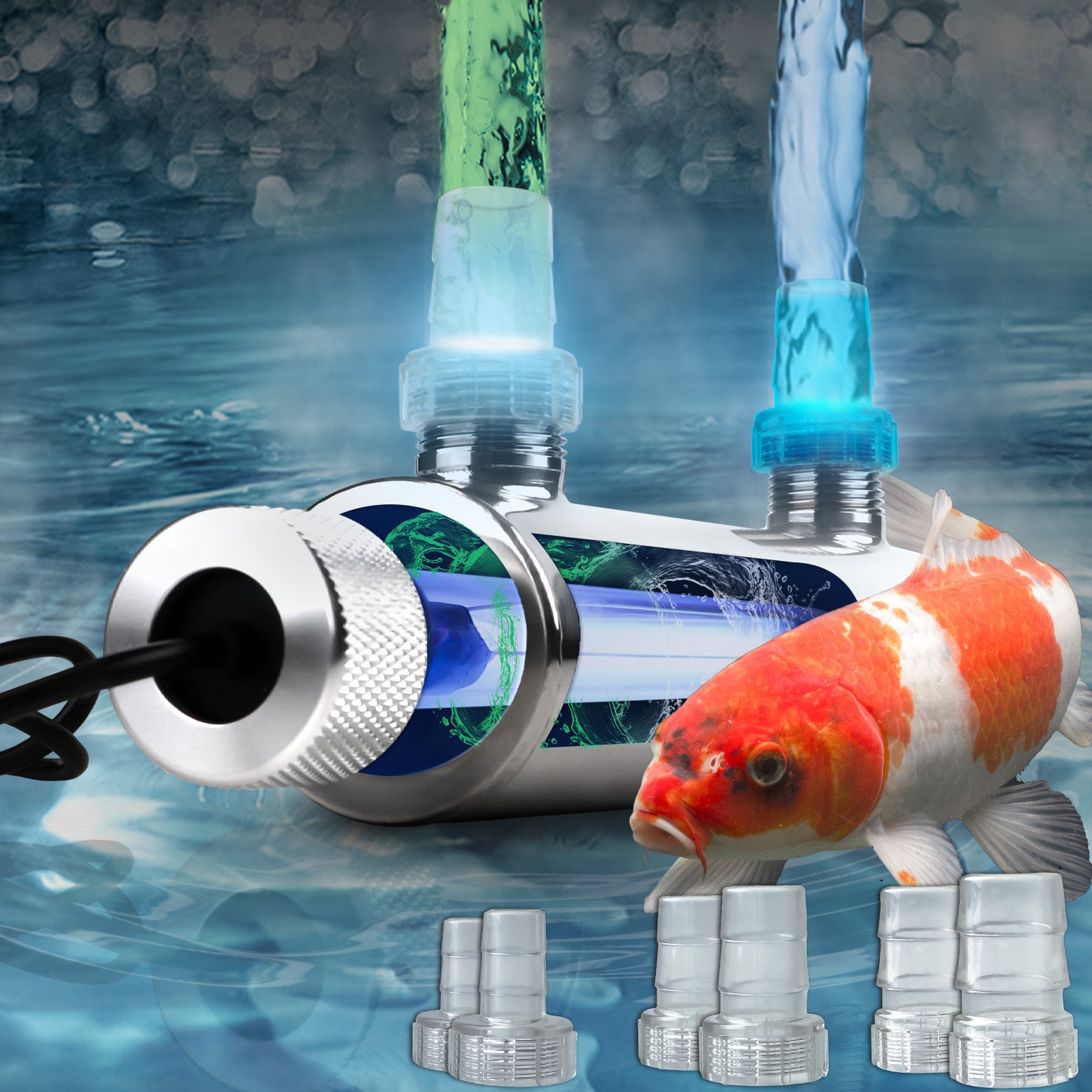 6W Stainless Steel UV Pond Water Clarifier for 20-300 Gallon, UV Sterilizer for Swimming Pool, Spa, Large Fish Tank, Cold Plunge, 12MM/16MM/20MM/Pipe Diameter Available Ultraviolet Clarifier for Green Water
