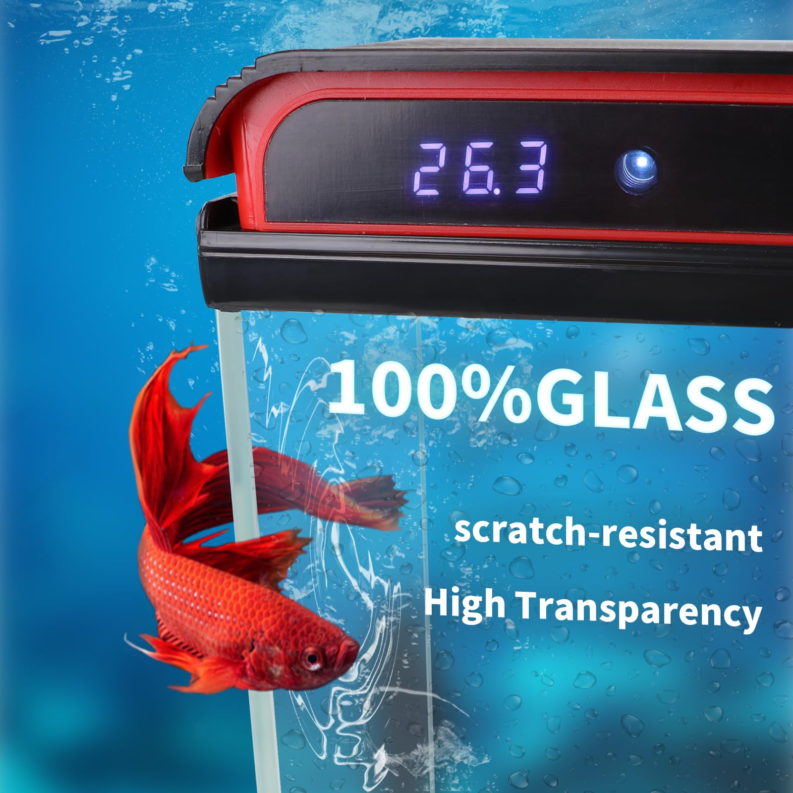 Betta Fish Tank, 5 Gallon Glass Aquarium, Small Fish Tank with Filter and 3 LED Plant Lights and Water Temperature Detection System, Betta Shrimp Guppy Jellyfish Starter kit self Cleaning Fish Tank
