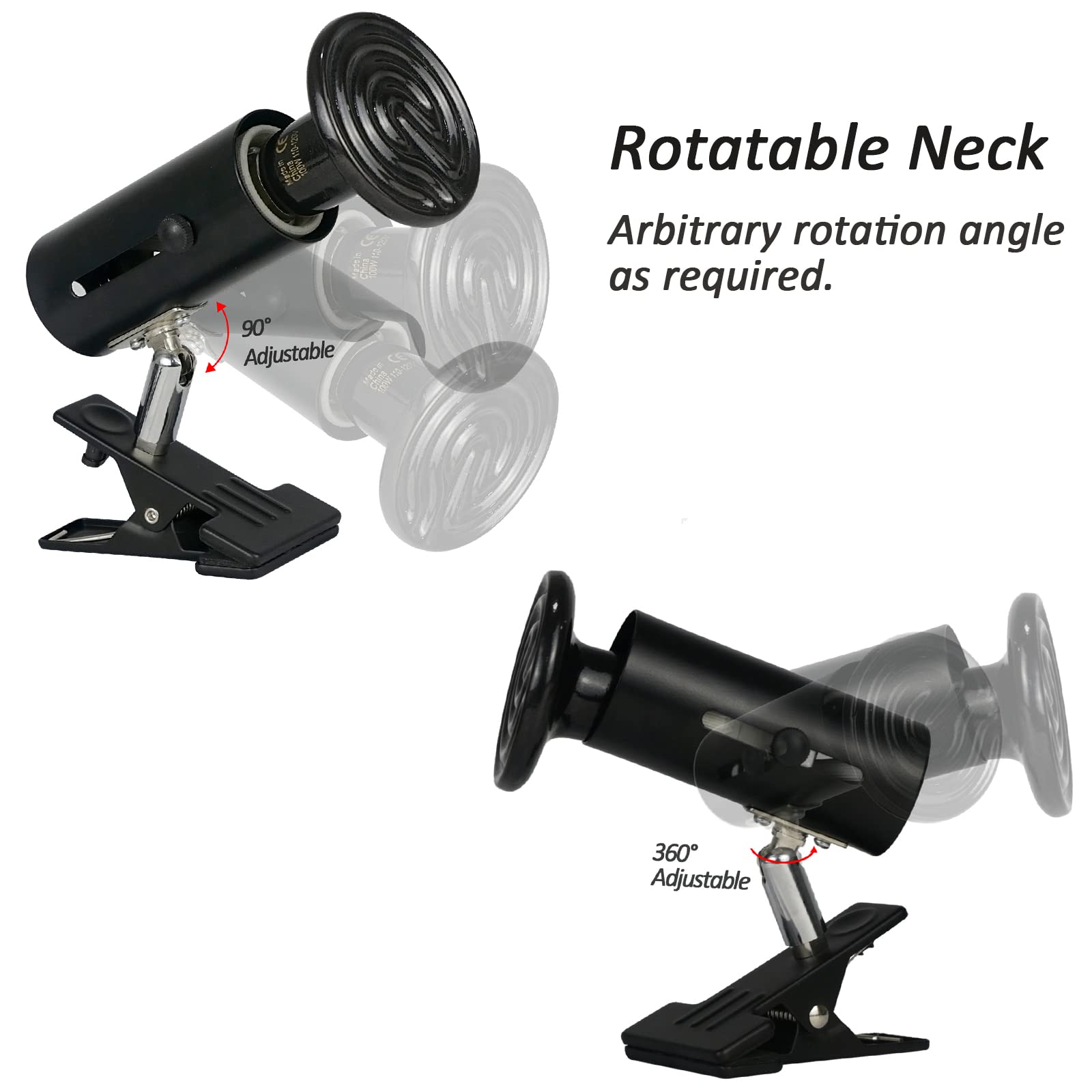 COOSPIDER Ceramic Heat Emitter Reptile Heat Lamp Bulb with 360 Rotatable Clip Stand No Light Emitting Brooder Coop Heater for Reptiles Turtle Chiken Snake Heater with Adjustable Bracket 100W