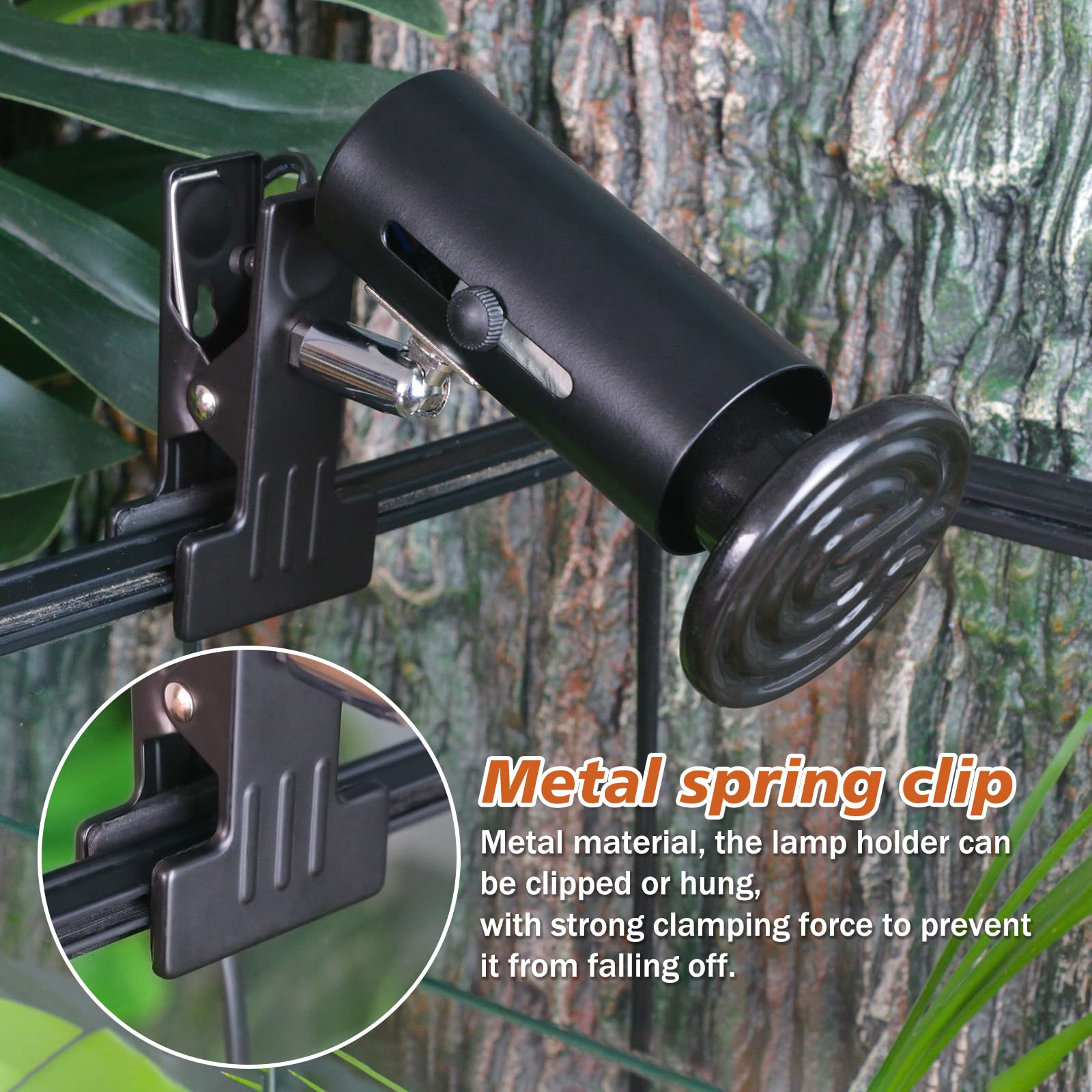 COOSPIDER Ceramic Heat Emitter Reptile Heat Lamp Bulb with 360 Rotatable Clip Stand No Light Emitting Brooder Coop Heater for Reptiles Turtle Chiken Snake Heater with Adjustable Bracket 100W
