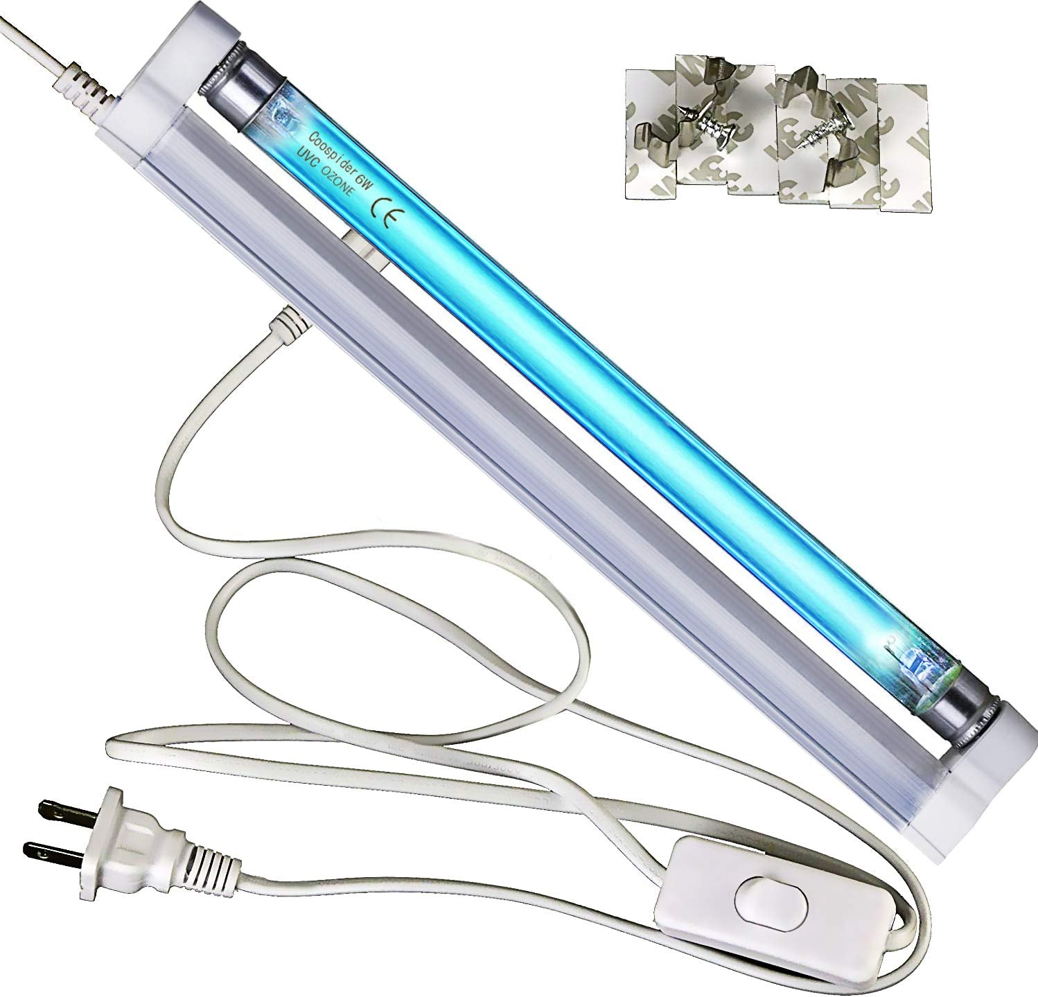 COOSPIDER UVC Light Lamp 185nm with 253.7nm Bulb 5ft Cord and Plug 110V (6W Ozone Lamp)