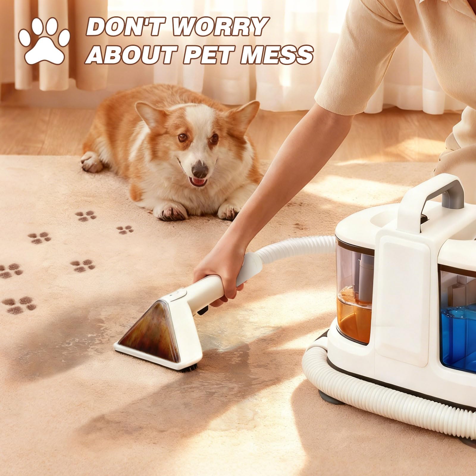 Coospider 18Kpa Portable Carpet Cleaner for Pets Powerful Suction Spot Upholstery Cleaner, Sofa Cleaner Machine Deep Cleaner & Stain Remover for Dog Bed, Furniture, Area Rugs, Couches and Car