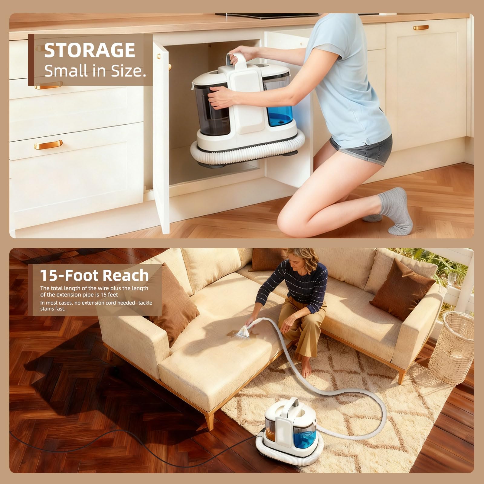 Coospider 18Kpa Portable Carpet Cleaner for Pets Powerful Suction Spot Upholstery Cleaner, Sofa Cleaner Machine Deep Cleaner & Stain Remover for Dog Bed, Furniture, Area Rugs, Couches and Car