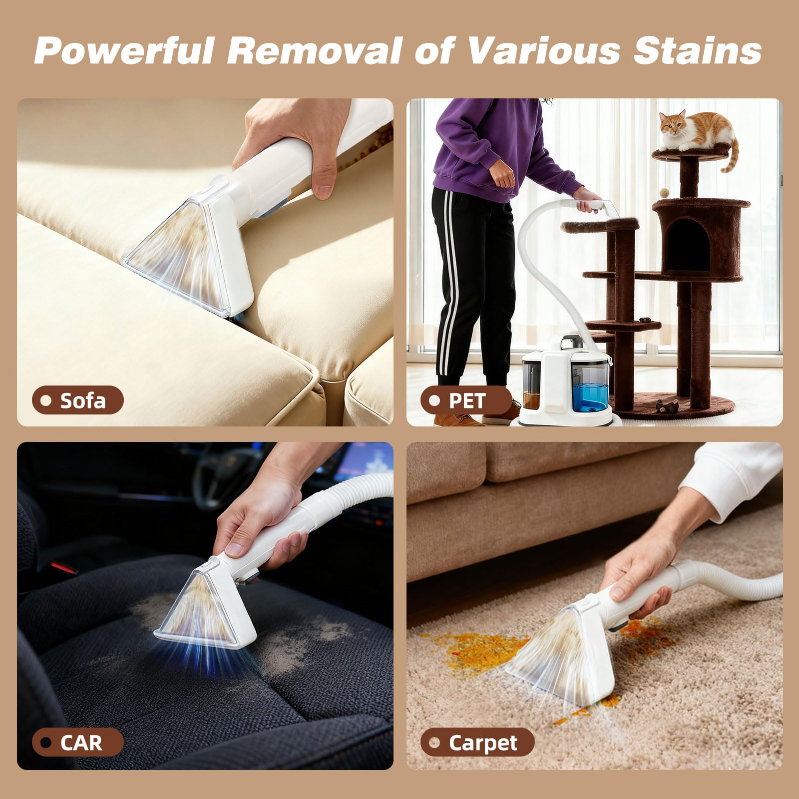 Coospider 18Kpa Portable Carpet Cleaner for Pets Powerful Suction Spot Upholstery Cleaner, Sofa Cleaner Machine Deep Cleaner & Stain Remover for Dog Bed, Furniture, Area Rugs, Couches and Car