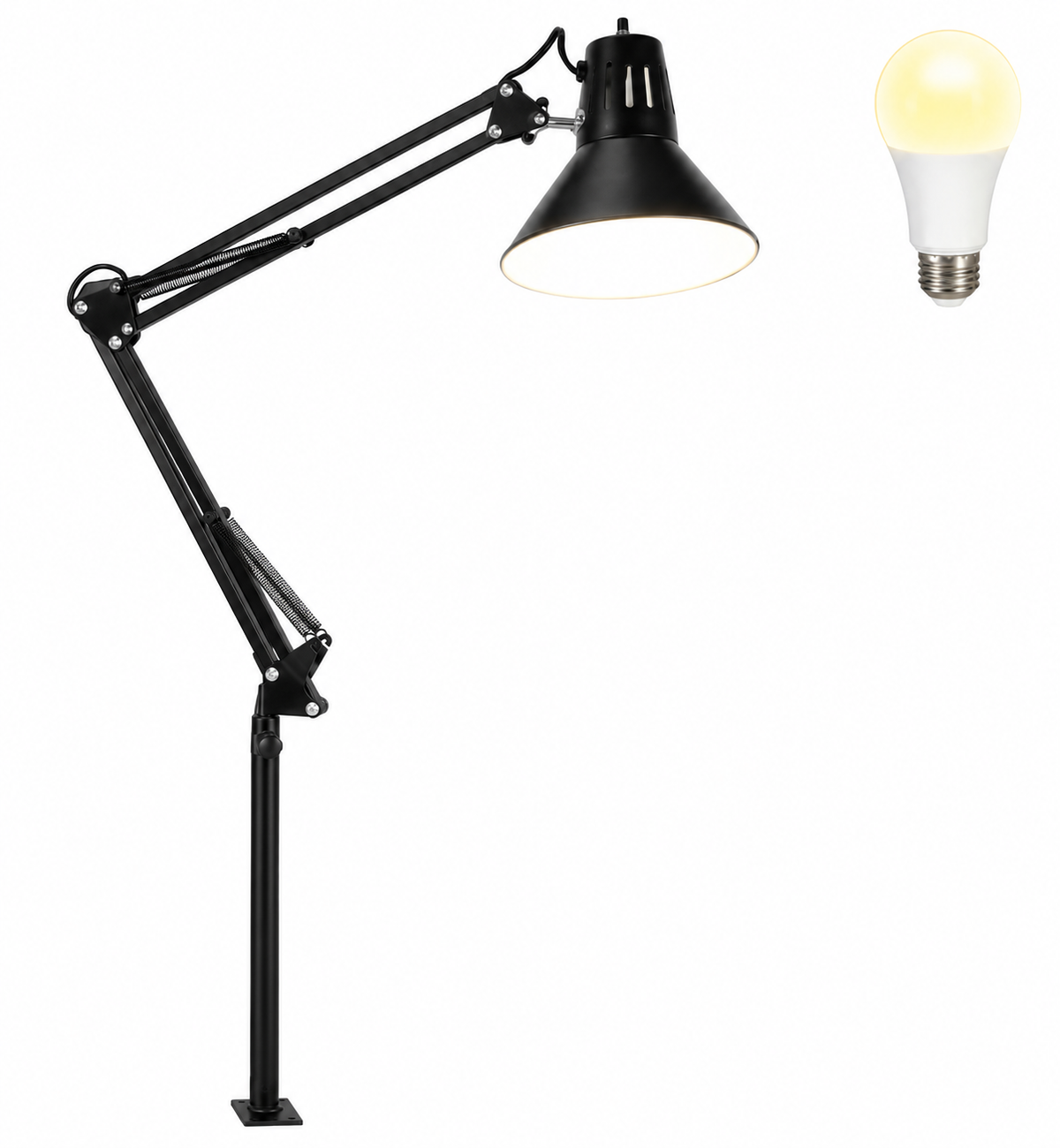 Desk Lamp for Home Office Eye-Caring Metal Extra Tall Swing Arm High Intensity Clamp Flexible Gooseneck wA19 E26 LED Bulb Side Table Working Reading Architect Computer Workbench 3000K White Light
