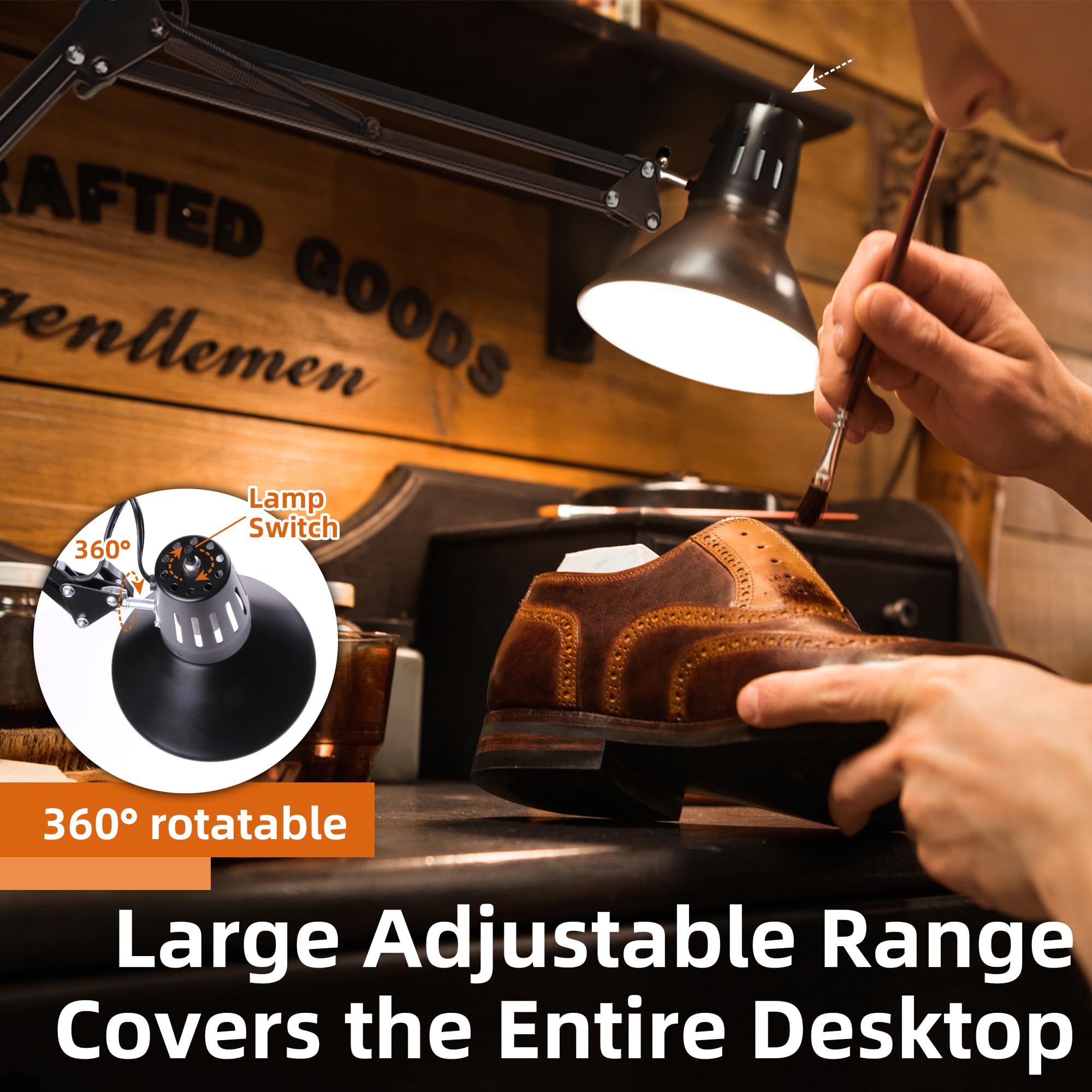 Desk Lamp for Home Office Eye-Caring Metal Extra Tall Swing Arm High Intensity Clamp Flexible Gooseneck w/A19 E26 LED Bulb Side Table Working Reading Architect Computer Workbench Puzzle Warm Light