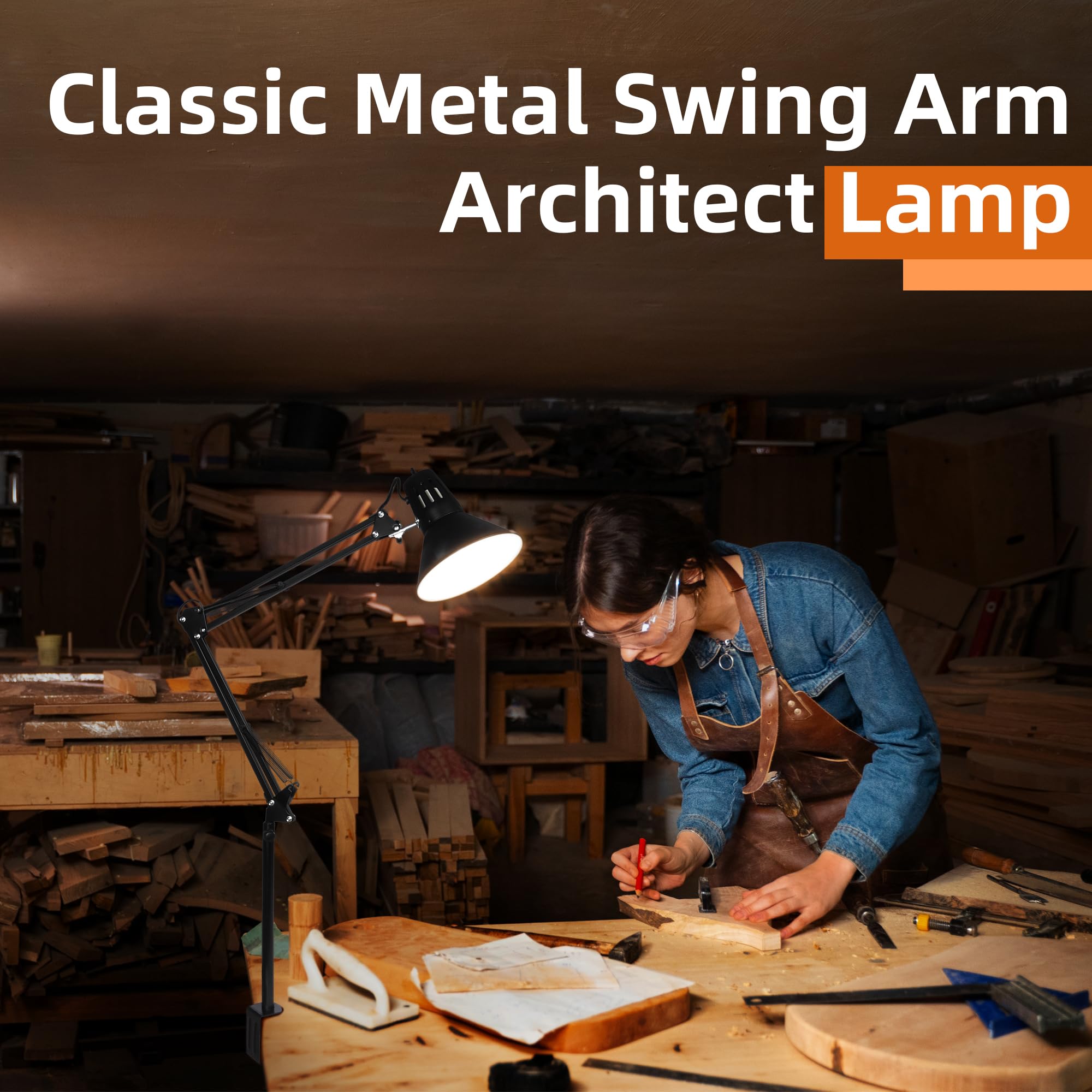 Desk Lamp for Home Office Eye-Caring Metal Extra Tall Swing Arm High Intensity Clamp Flexible Gooseneck wA19 E26 LED Bulb Side Table Working Reading Architect Computer Workbench Puzzle Warm Light