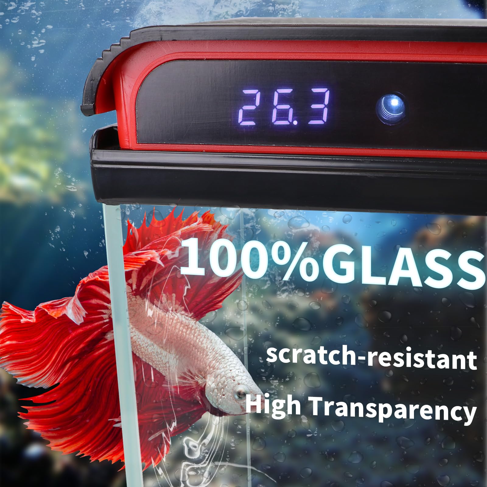 Glass 20 Gallon Fish Tank Aquarium - Smart Self-Cleaning Starter Kit with 3-Color LED Light, Ultra Quiet Pump & Filter, Temperature Monitoring for Betta Fish and Shrimp