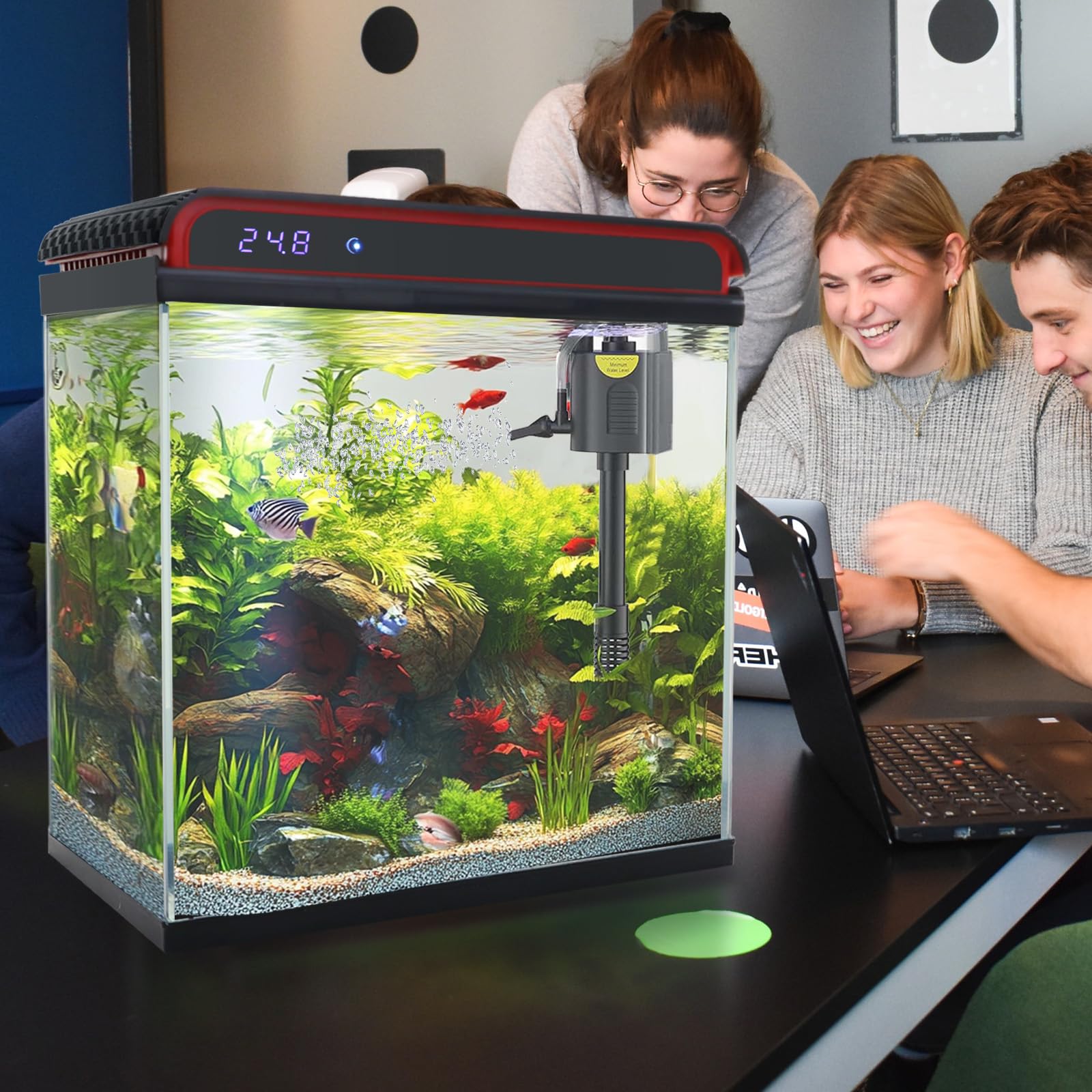 Glass 20 Gallon Fish Tank Aquarium - Smart Self-Cleaning Starter Kit with 3-Color LED Light, Ultra Quiet Pump & Filter, Temperature Monitoring for Betta Fish and Shrimp
