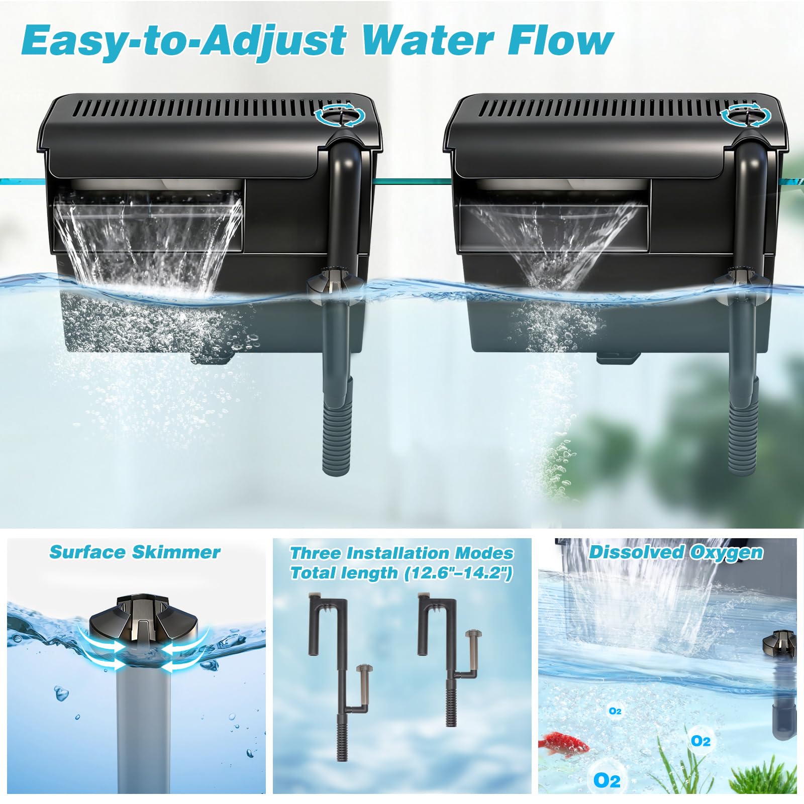 Large Hang on Back Aquarium Filter 344GPH for 40-150 Gallon Fish Tank, U-V Light Big Canister w Filters High Flow 5-Stage Green Killing Deodorization Machine Keep Fresh& Saltwater Water Crystal Clear